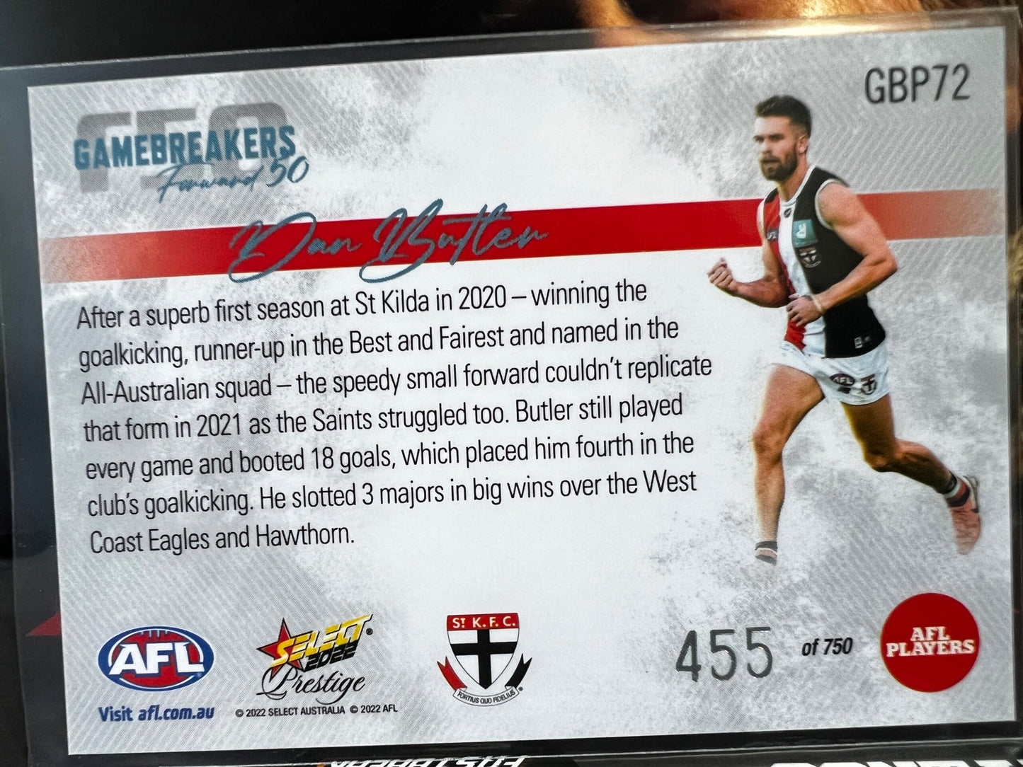 Dan Butler - St Kilda - 2022 - Footy Stars Prestige - Gamebreakers - 455/750