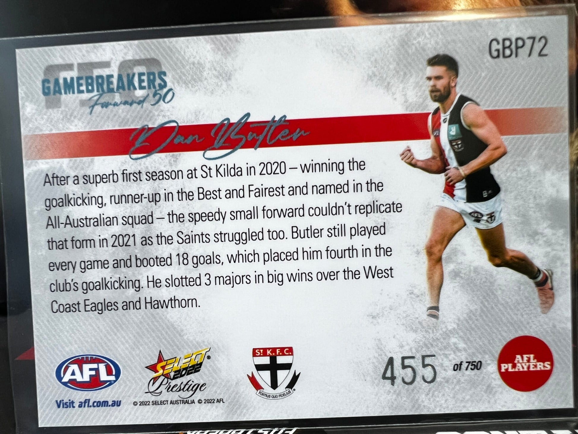 Dan Butler - St Kilda - 2022 - Footy Stars Prestige - Gamebreakers - 455/750