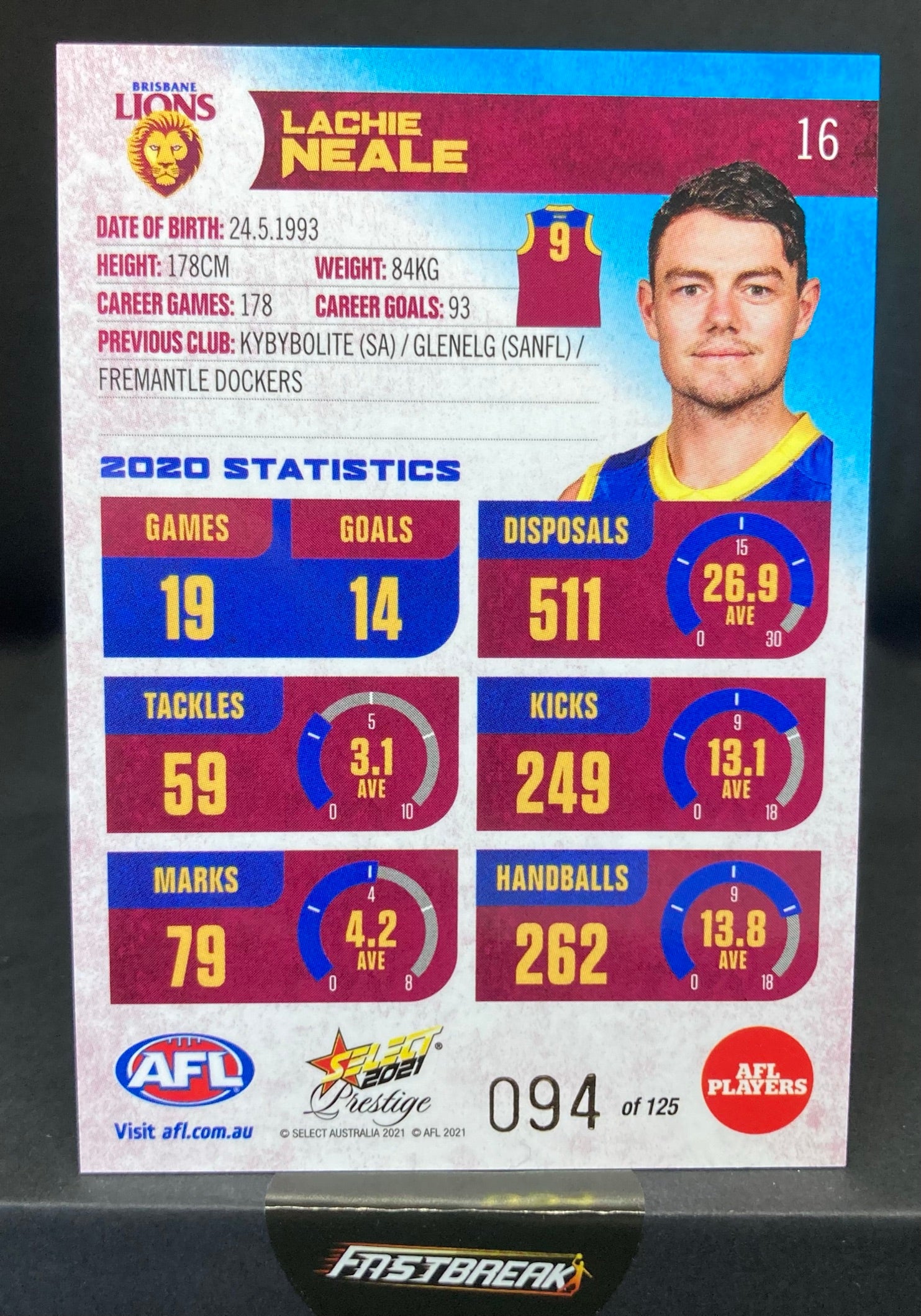 Lachie Neale - Brisbane - 2021 - FS Prestige - Blue Paralell - 94/125