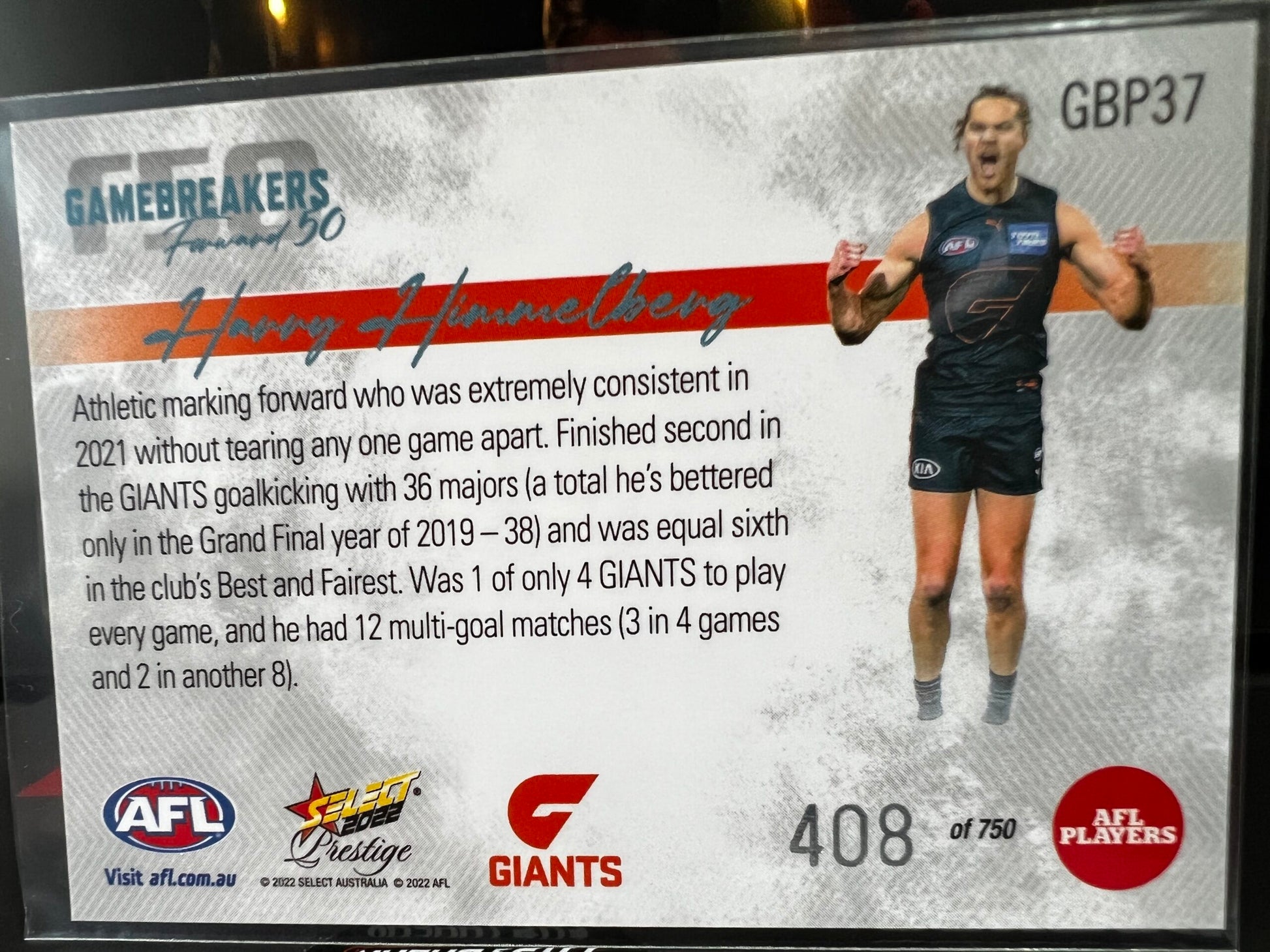 Harry Himmelberg - GWS - 2022 - Footy Stars Prestige - Gamebreakers - 408/750