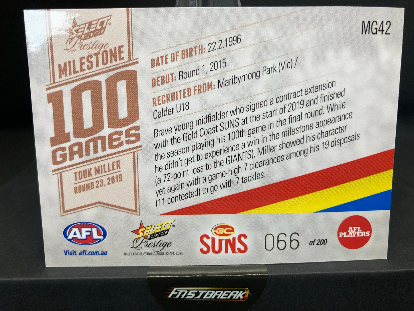 Touk Miller - Gold Coast - 2020 - FS Prestige - Milestone Games - 66/200