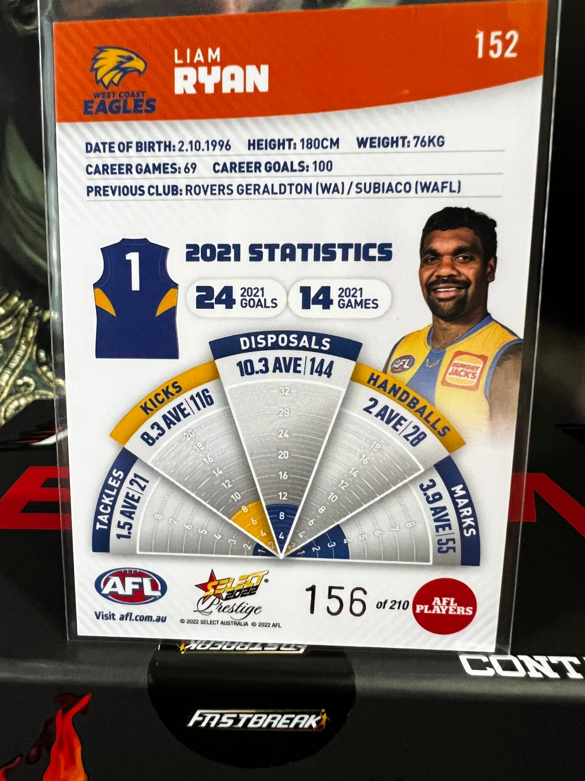Liam Ryan - West Coast - 2022 - Footy Stars Prestige - Orange Parallel - 156/210