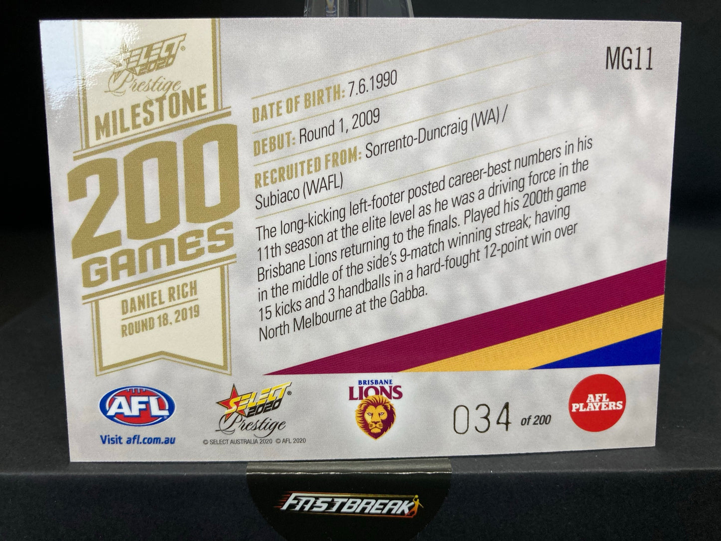 Daniel Rich - Brisbane - 2020 - FS Prestige - Milestone Games - 34/200