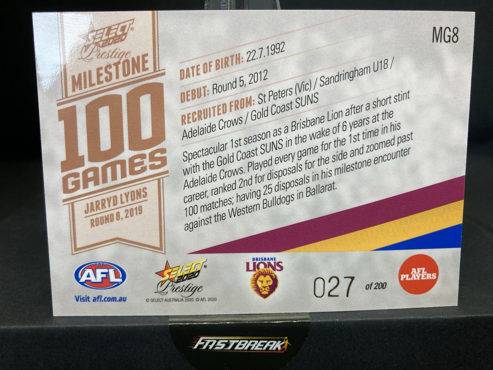 Jarryd Lyons - Brisbane - 2020 - FS Prestige - Milestone Games - 27/200