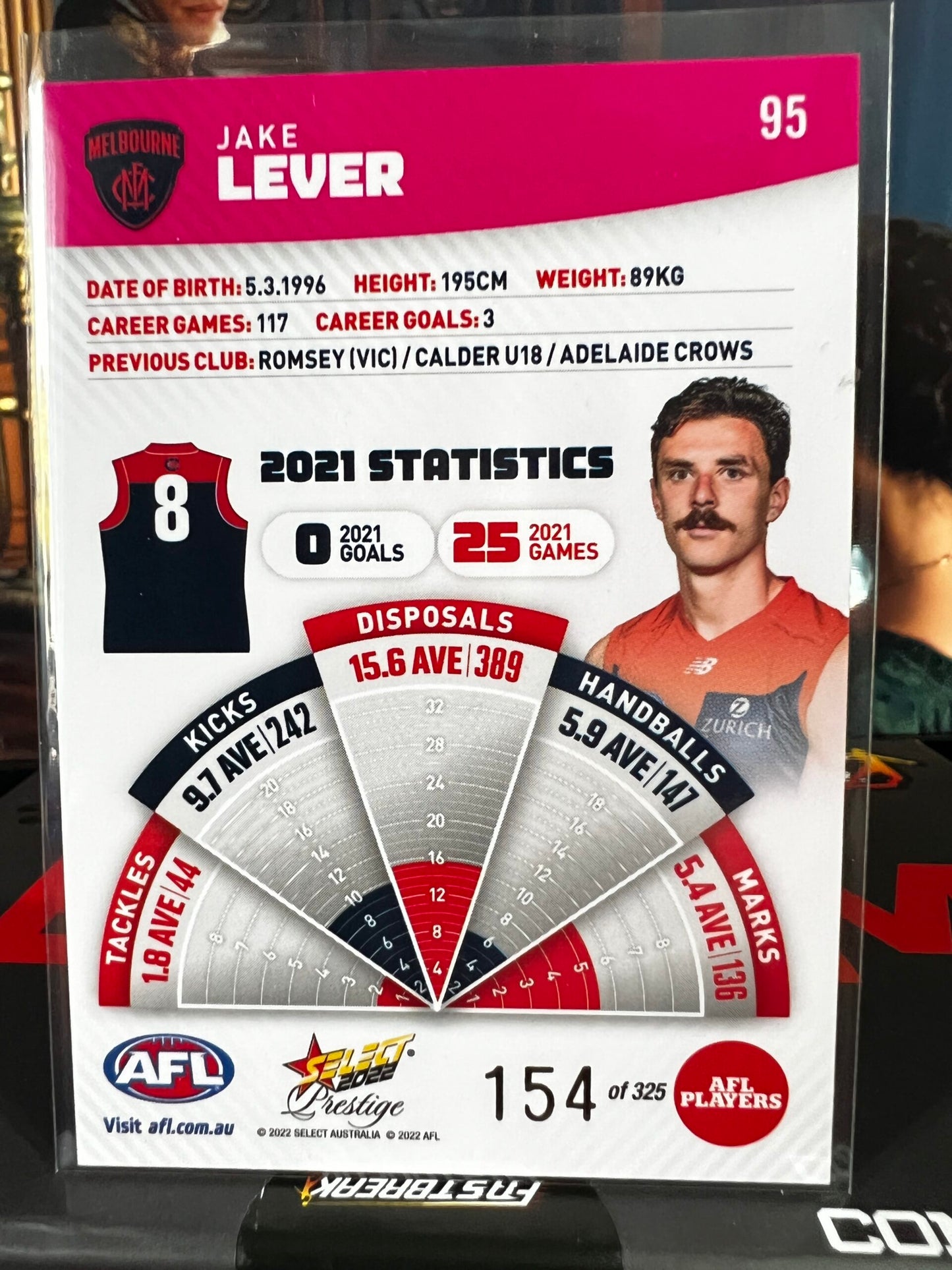 Jake Lever - Melbourne - 2022 - Footy Stars Prestige - Pink Parallel - 154/325