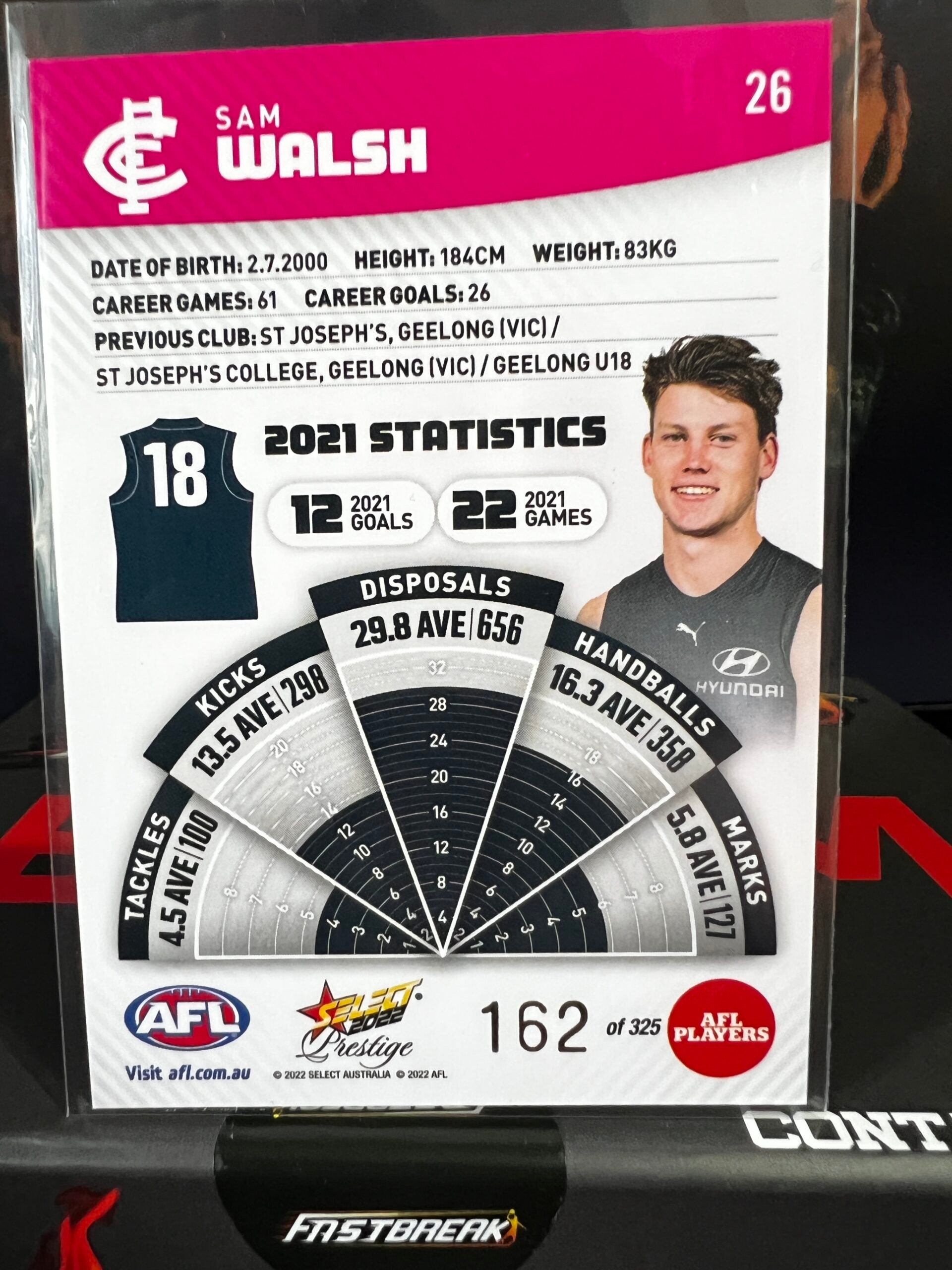 Sam Walsh - Carlton - 2022 - Footy Stars Prestige - Pink Parallel - 162/325
