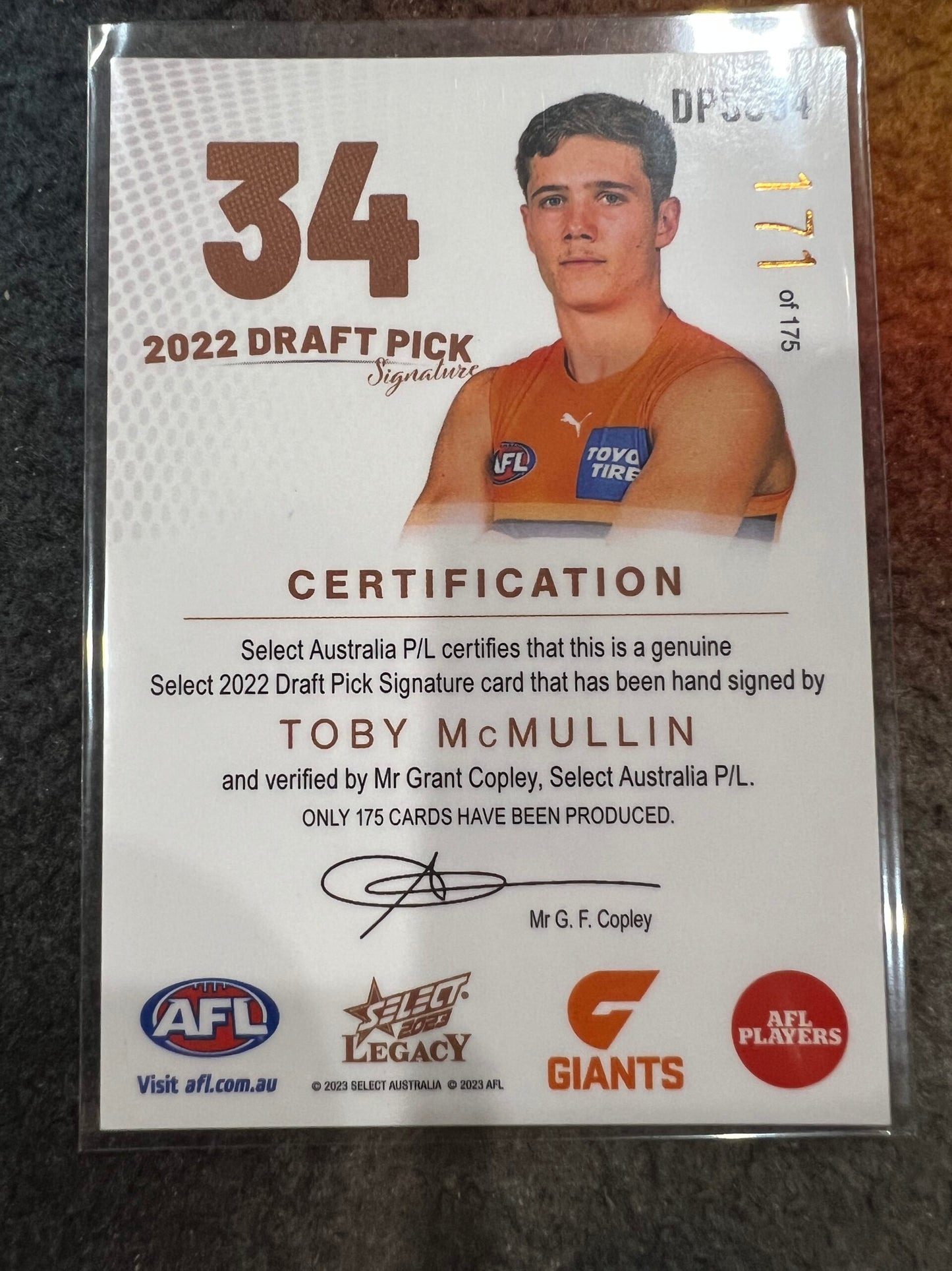 Toby McMullin - GWS - 2023 - Legacy - Draft Pick Signature Copper - 171/175
