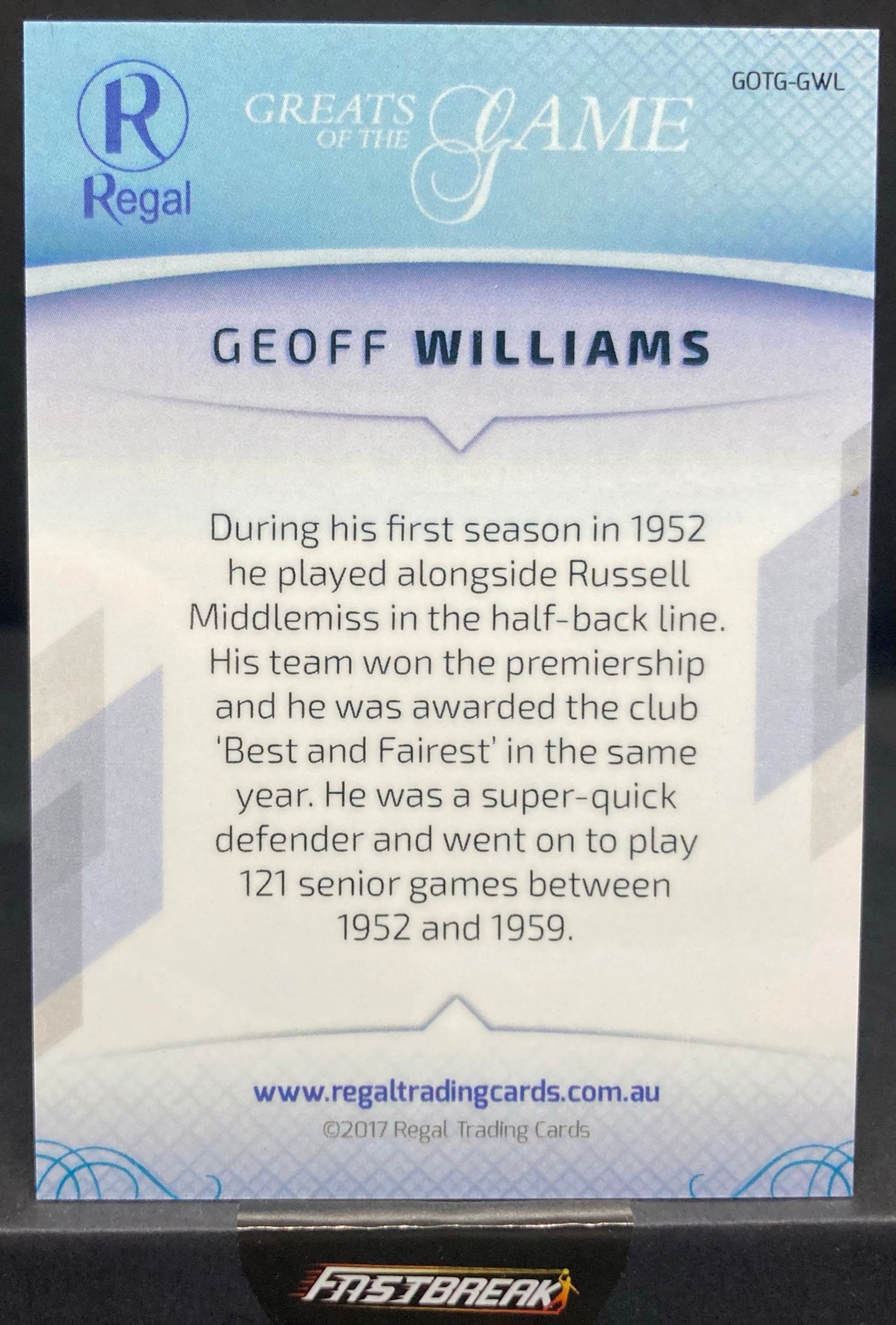Geoff Williams - Geelong - 2017 - Greats Of The Game - Base -