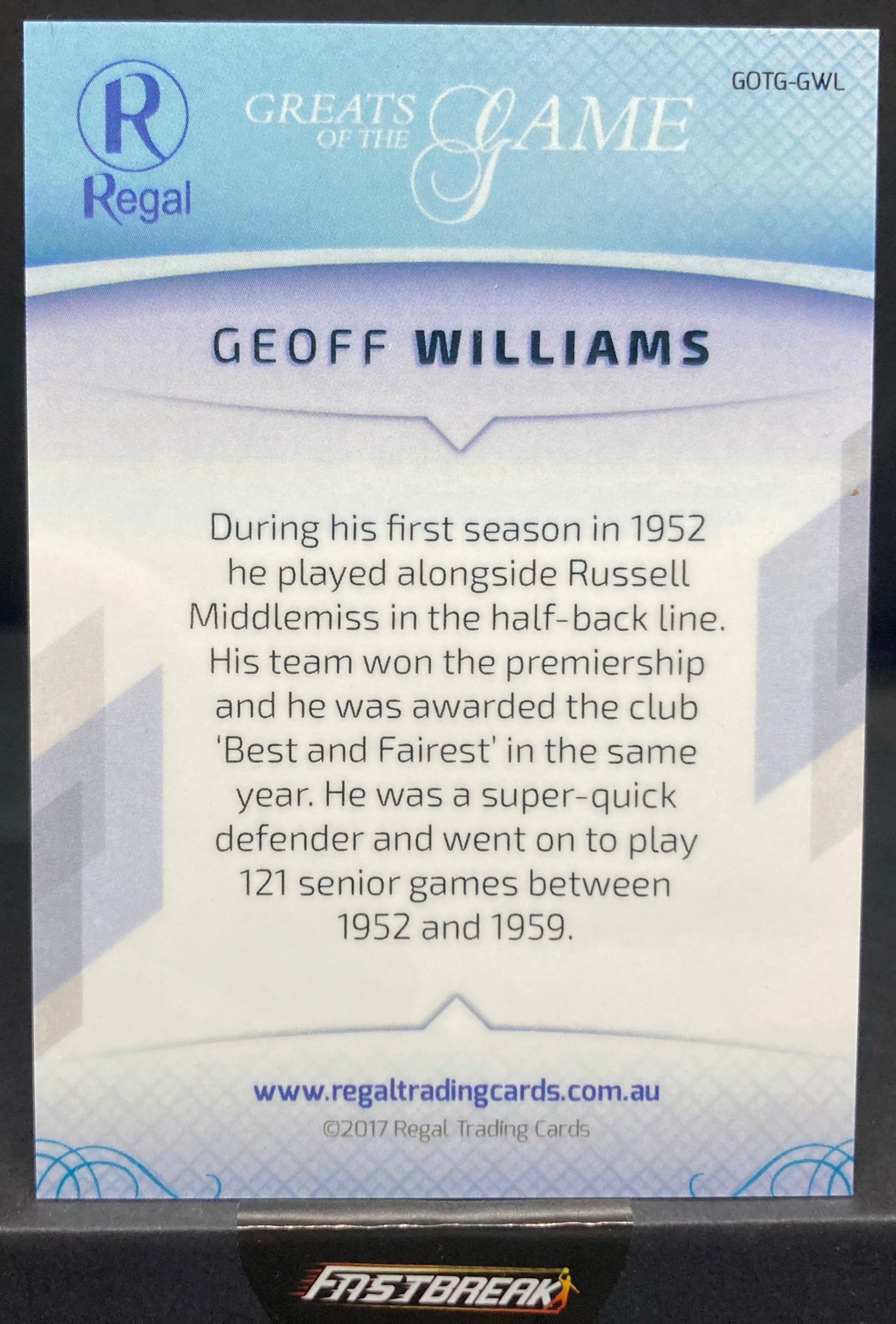 Geoff Williams - Geelong - 2017 - Greats Of The Game - Base -