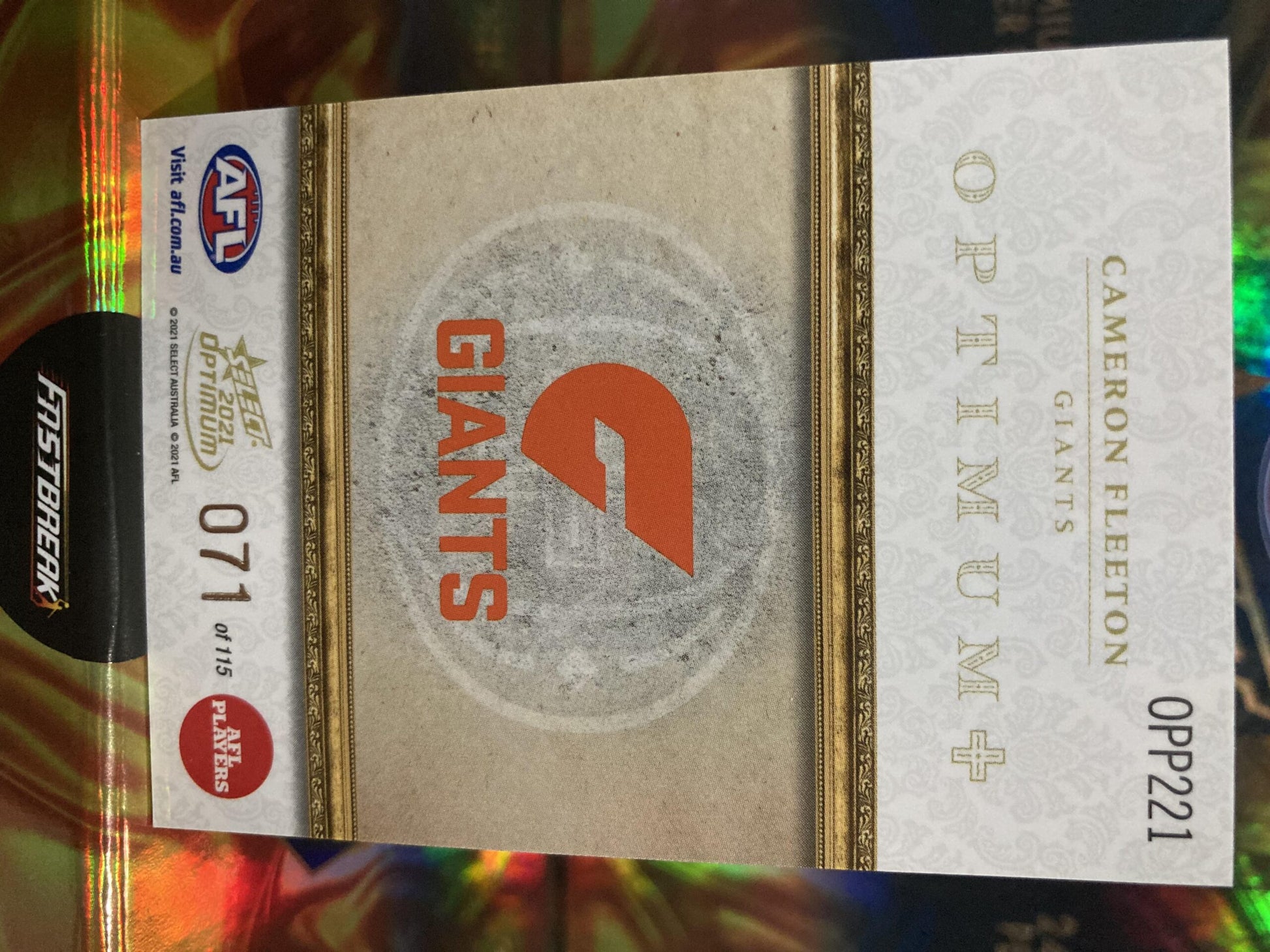 Cameron Fleeton - GWS - 2021 - Optimum - Rookie Card Optimum + - 71/115