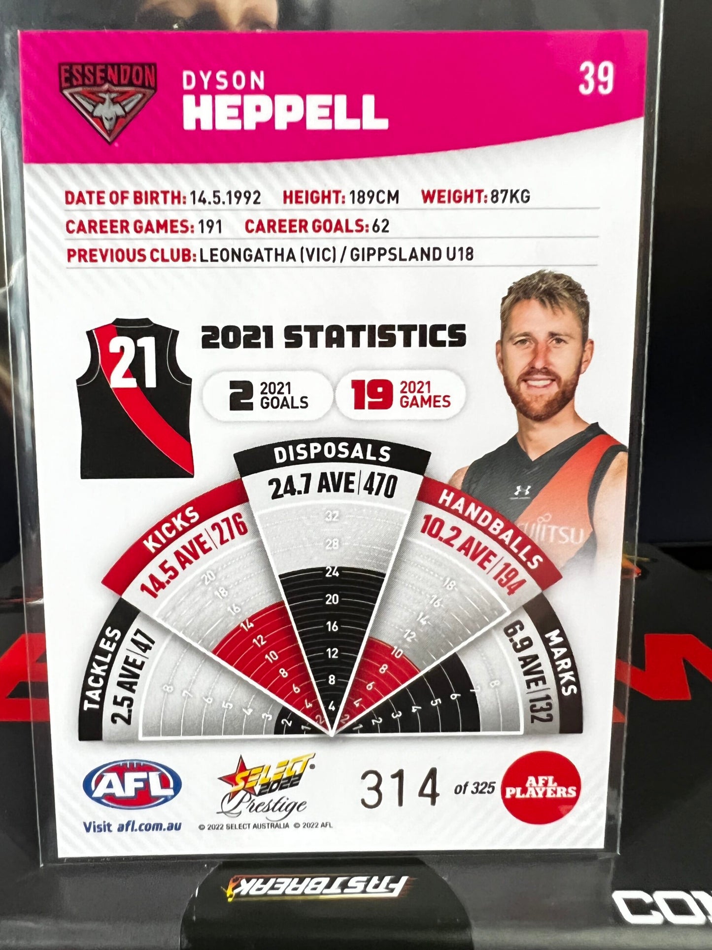 Dyson Heppell - Essendon - 2022 - Footy Stars Prestige - Pink Parallel - 314/325