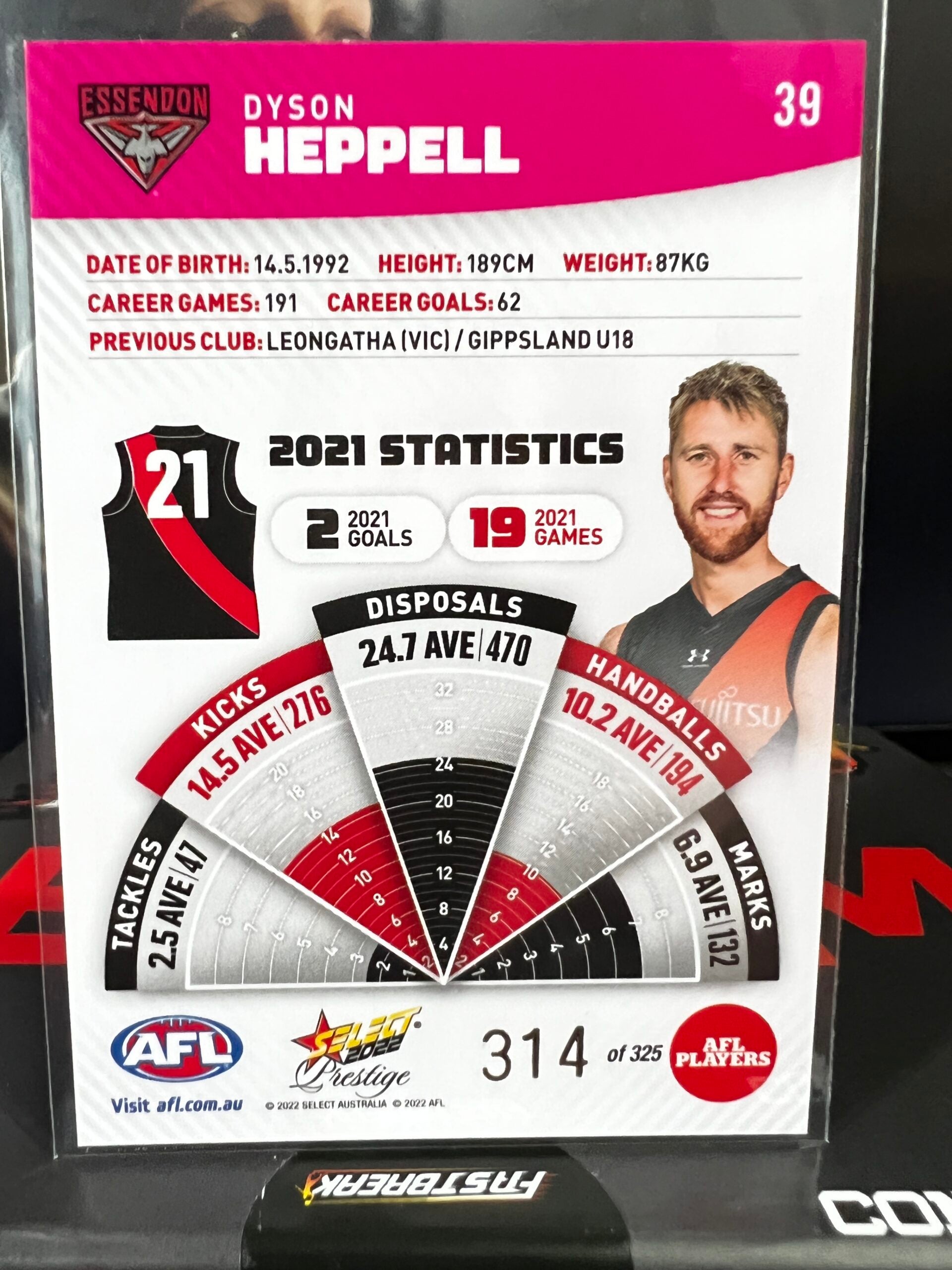 Dyson Heppell - Essendon - 2022 - Footy Stars Prestige - Pink Parallel - 314/325