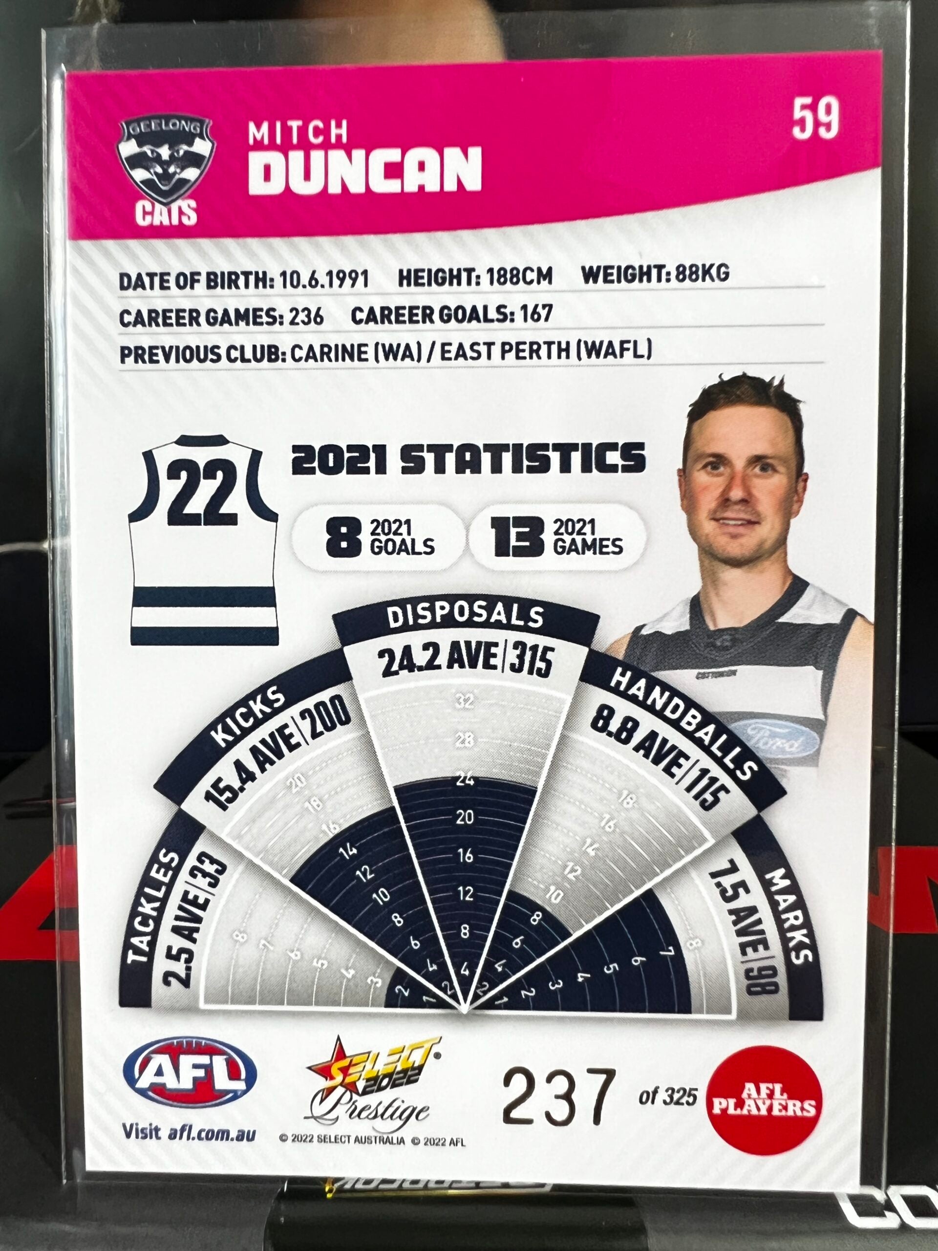 Mitch Duncan - Geelong - 2022 - Footy Stars Prestige - Pink Parallel - 237/325