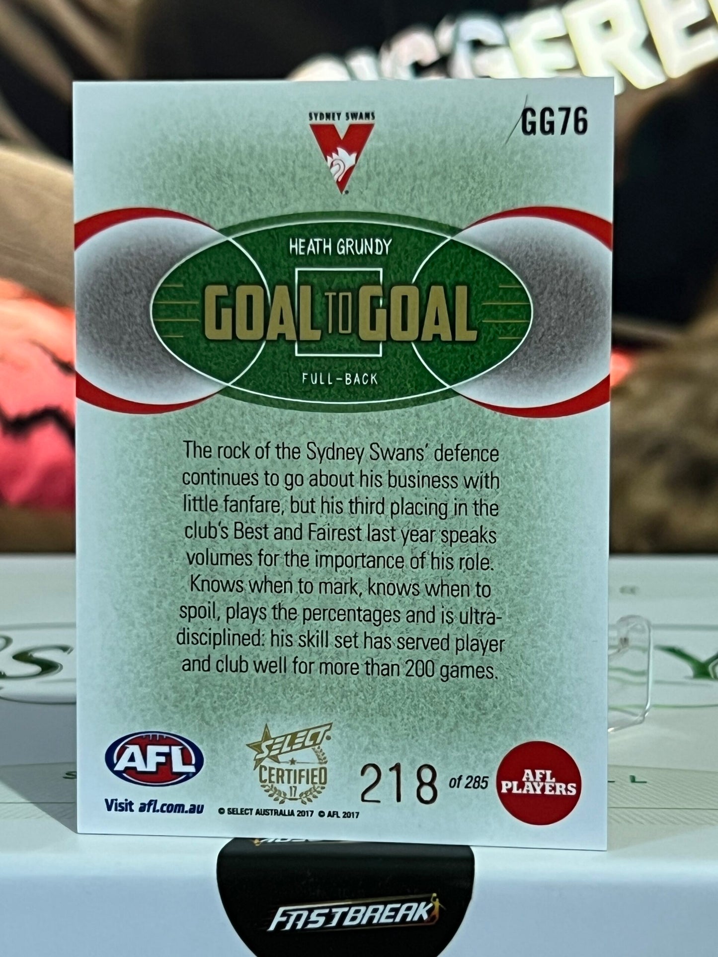 Heath Grundy - Sydney - 2017 - Certified - Goal to Goal - 218/285
