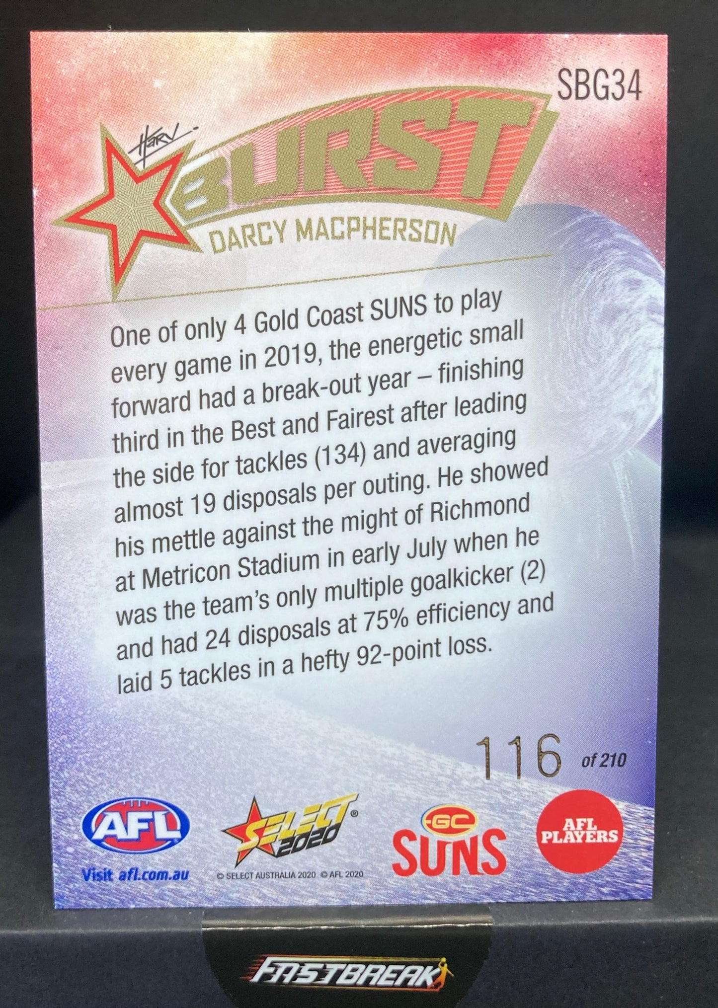 Darcy McPherson - Gold Coast - 2020 - Footy Stars - Starburst Galactic - 116/210