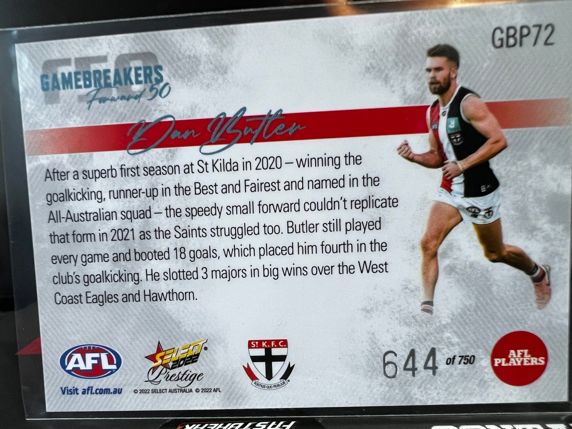 Dan Butler - St Kilda - 2022 - Footy Stars Prestige - Gamebreakers - 644/750
