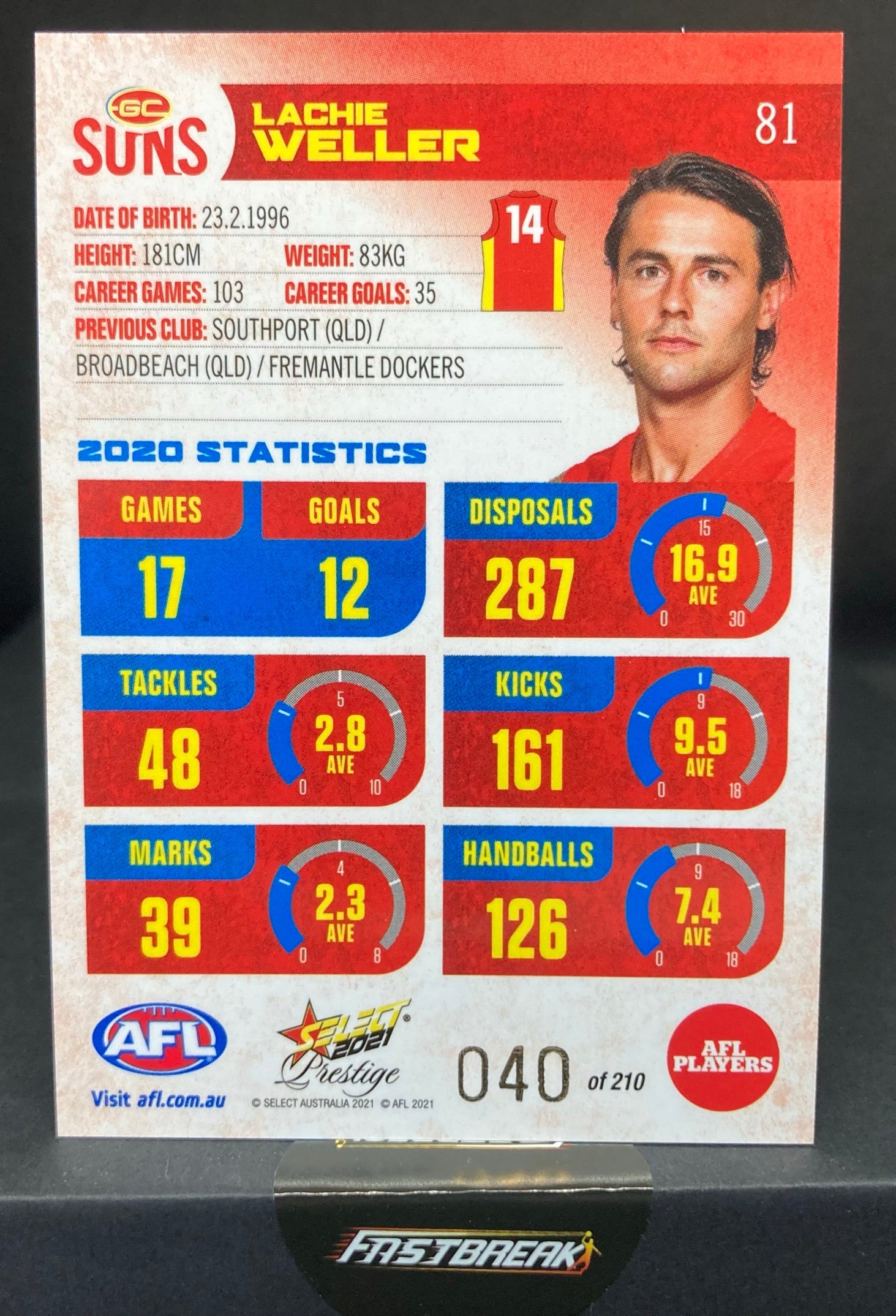 Lachie Weller - Gold Coast - 2021 - FS Prestige - Red Paralell - 40/210