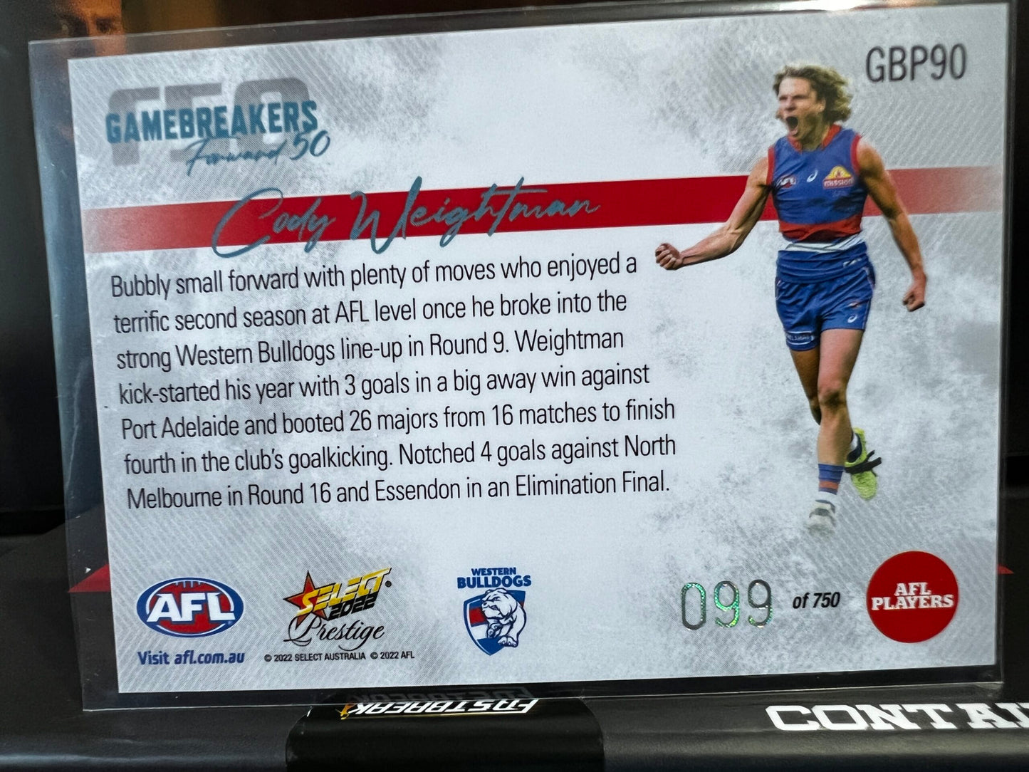 Cody Weightman Western Bulldogs 2022 Footy Stars Prestige Gamebreakers 99/750