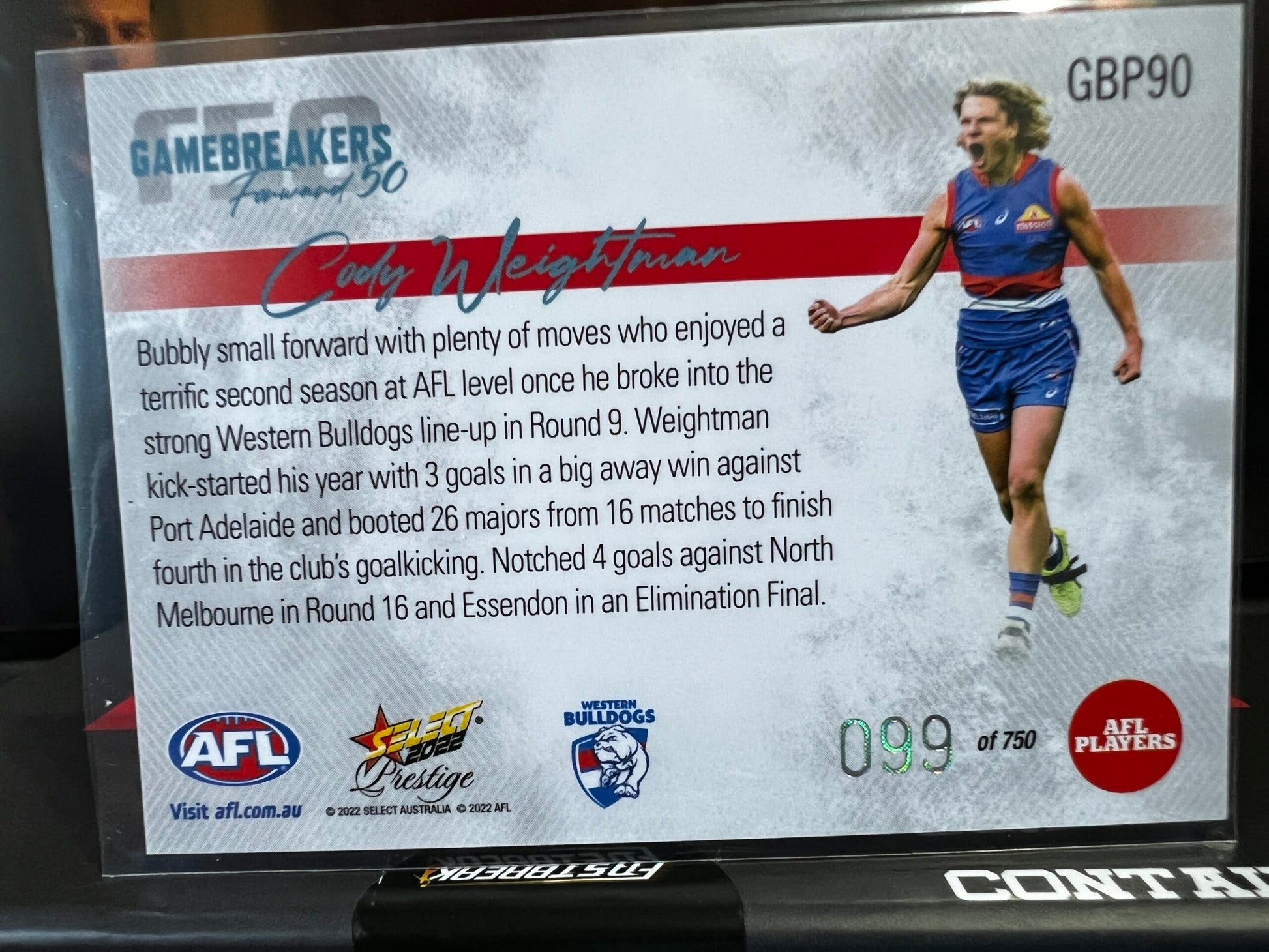 Cody Weightman Western Bulldogs 2022 Footy Stars Prestige Gamebreakers 99/750