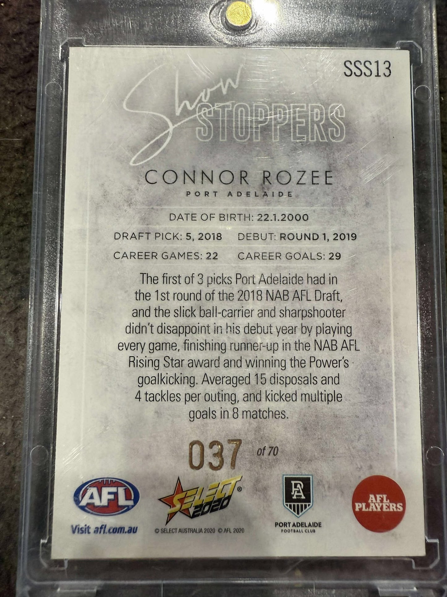 Connor Rozee Port Adelaide 2020 Footy Stars Show Stopper 37/70
