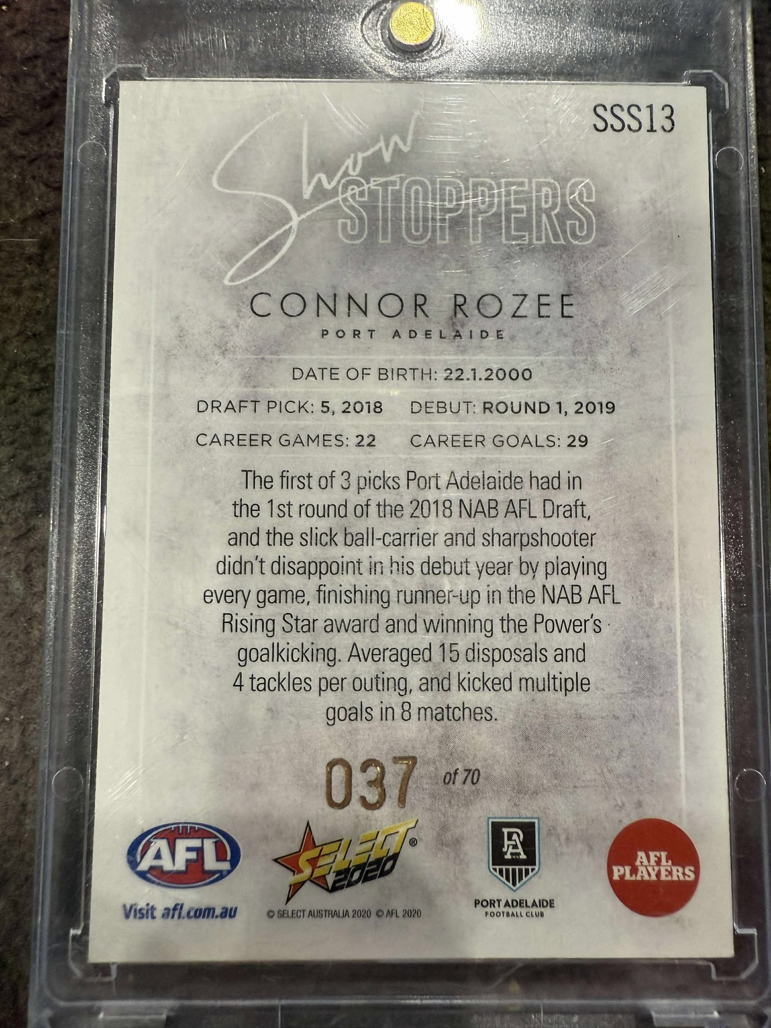Connor Rozee Port Adelaide 2020 Footy Stars Show Stopper 37/70