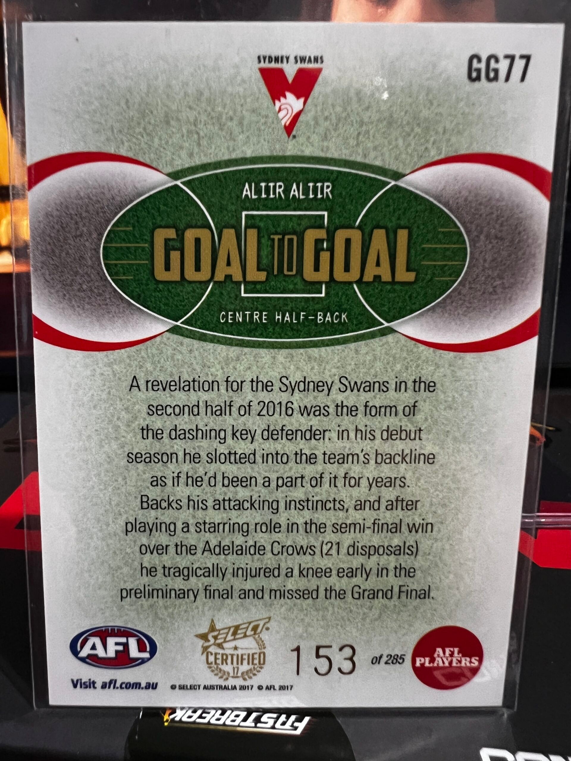 Aliir Aliir - Sydney - 2017 - Certified - Goal To Goal - 153/285