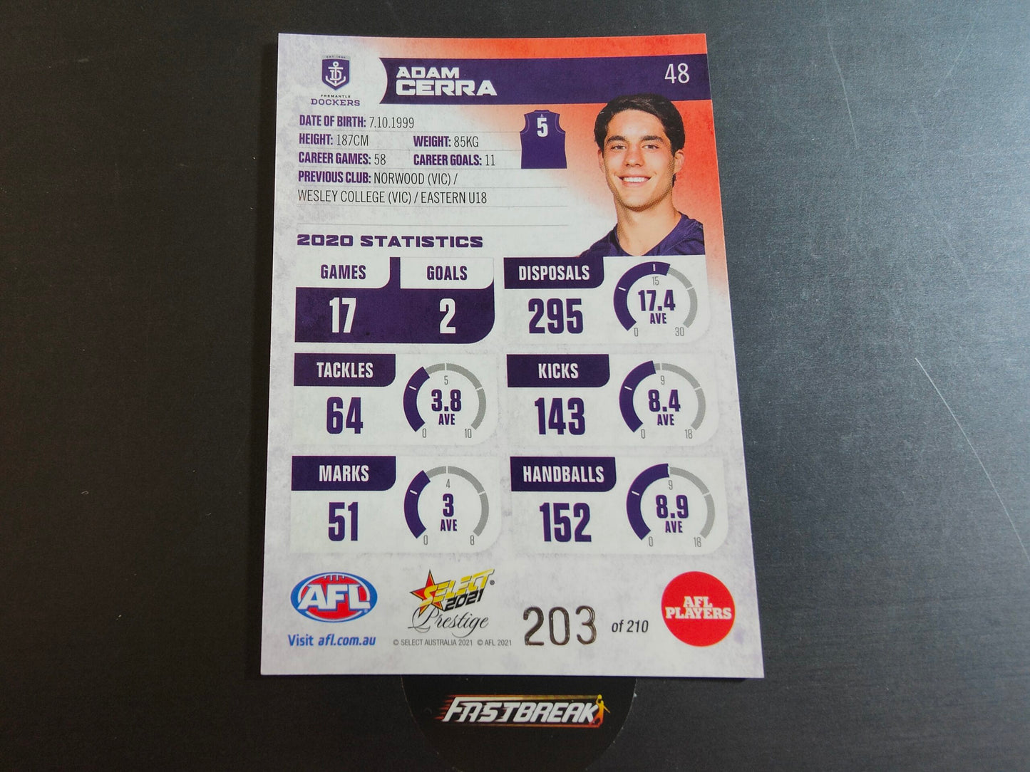 Adam Cerra - Fremantle - 2021 - Prestige - Orange Parallel - 203/210