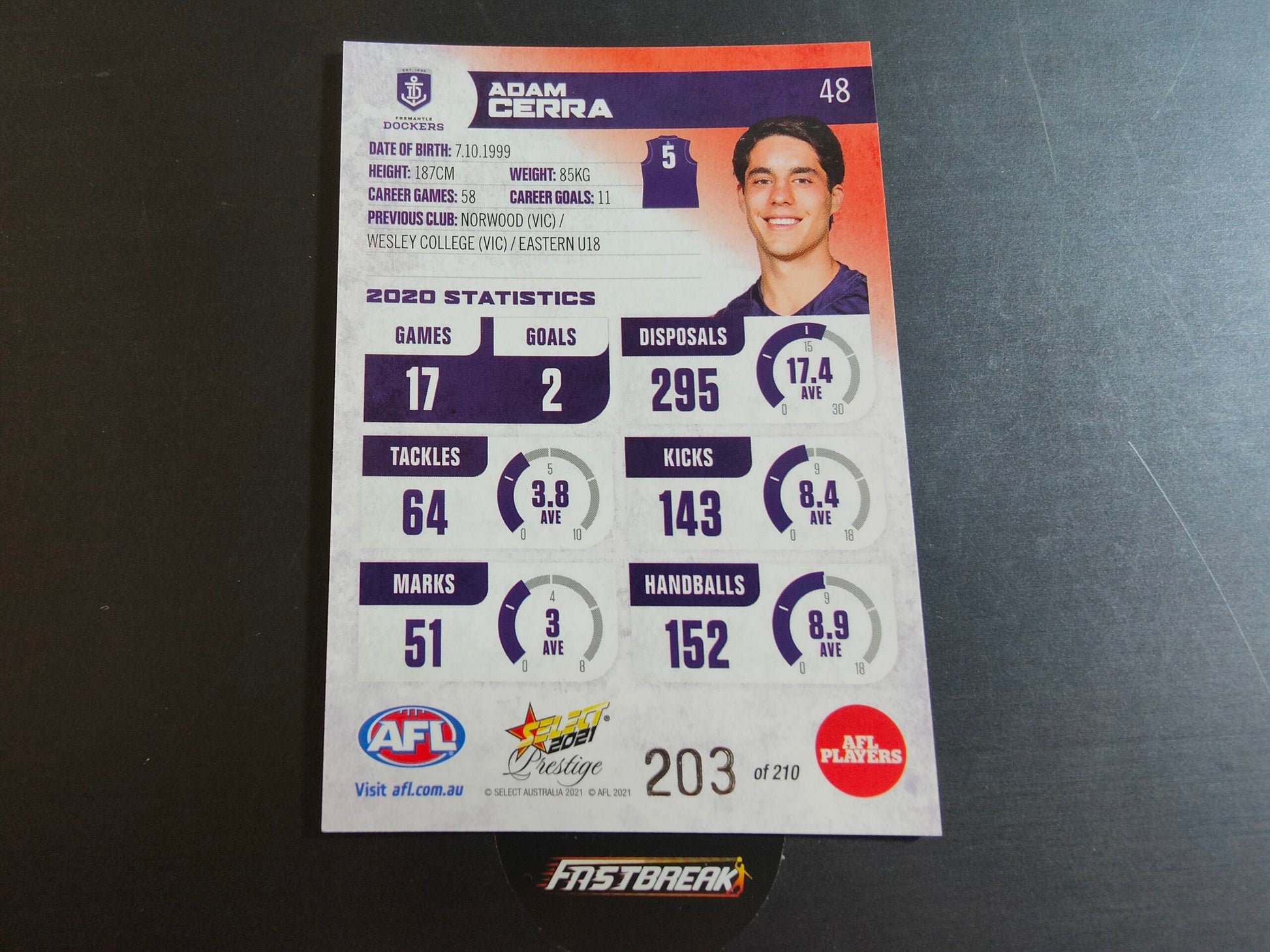 Adam Cerra - Fremantle - 2021 - Prestige - Orange Parallel - 203/210