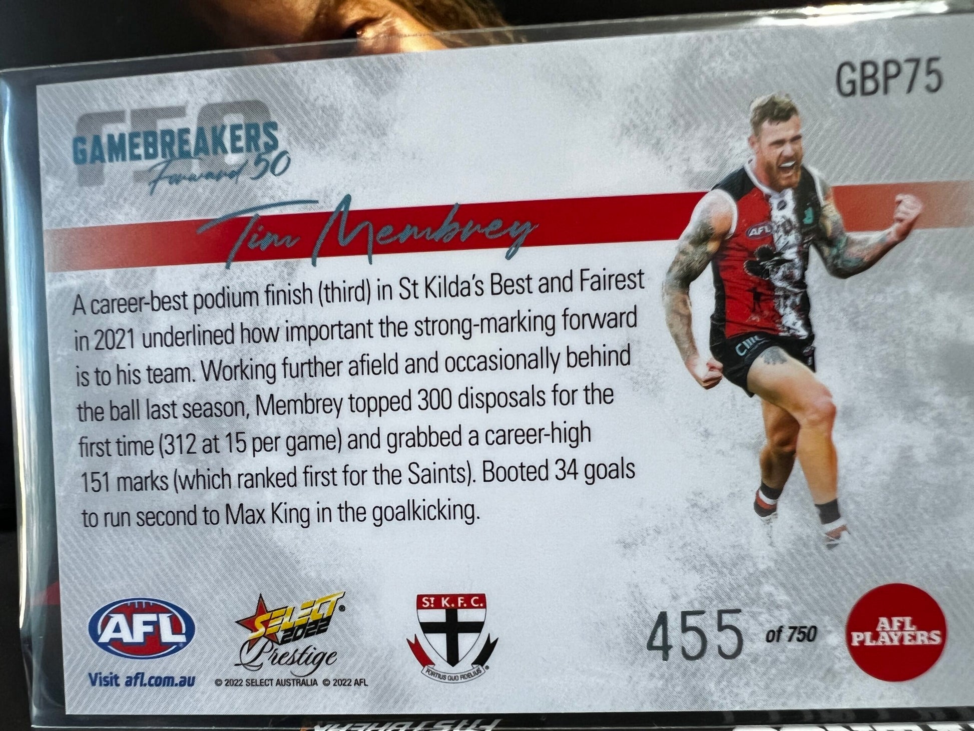 Tim Membery - St Kilda - 2022 - Footy Stars Prestige - Gamebreakers - 455/750