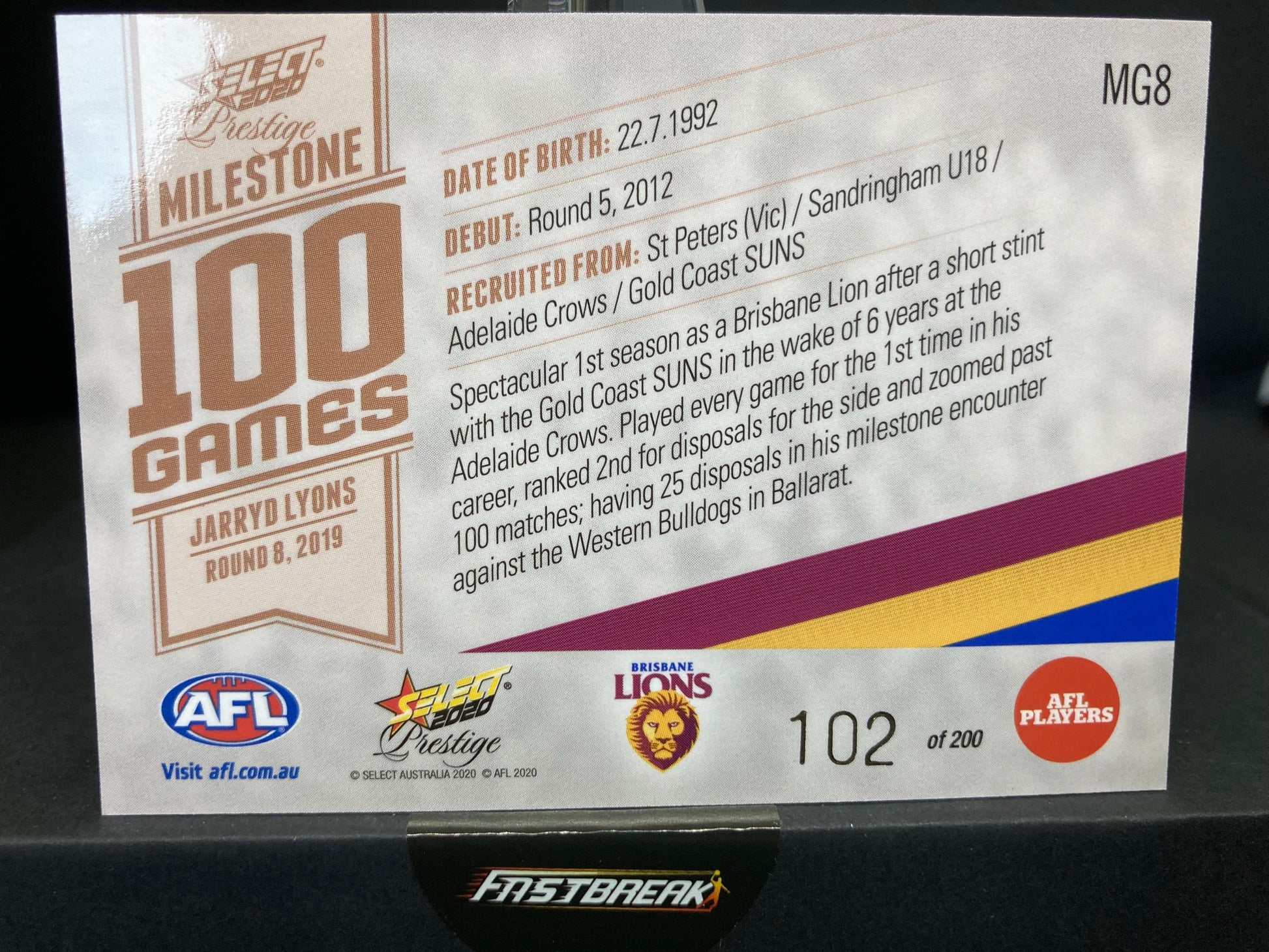 Jarryd Lyons - Brisbane - 2020 - FS Prestige - Milestone Games - 102/200