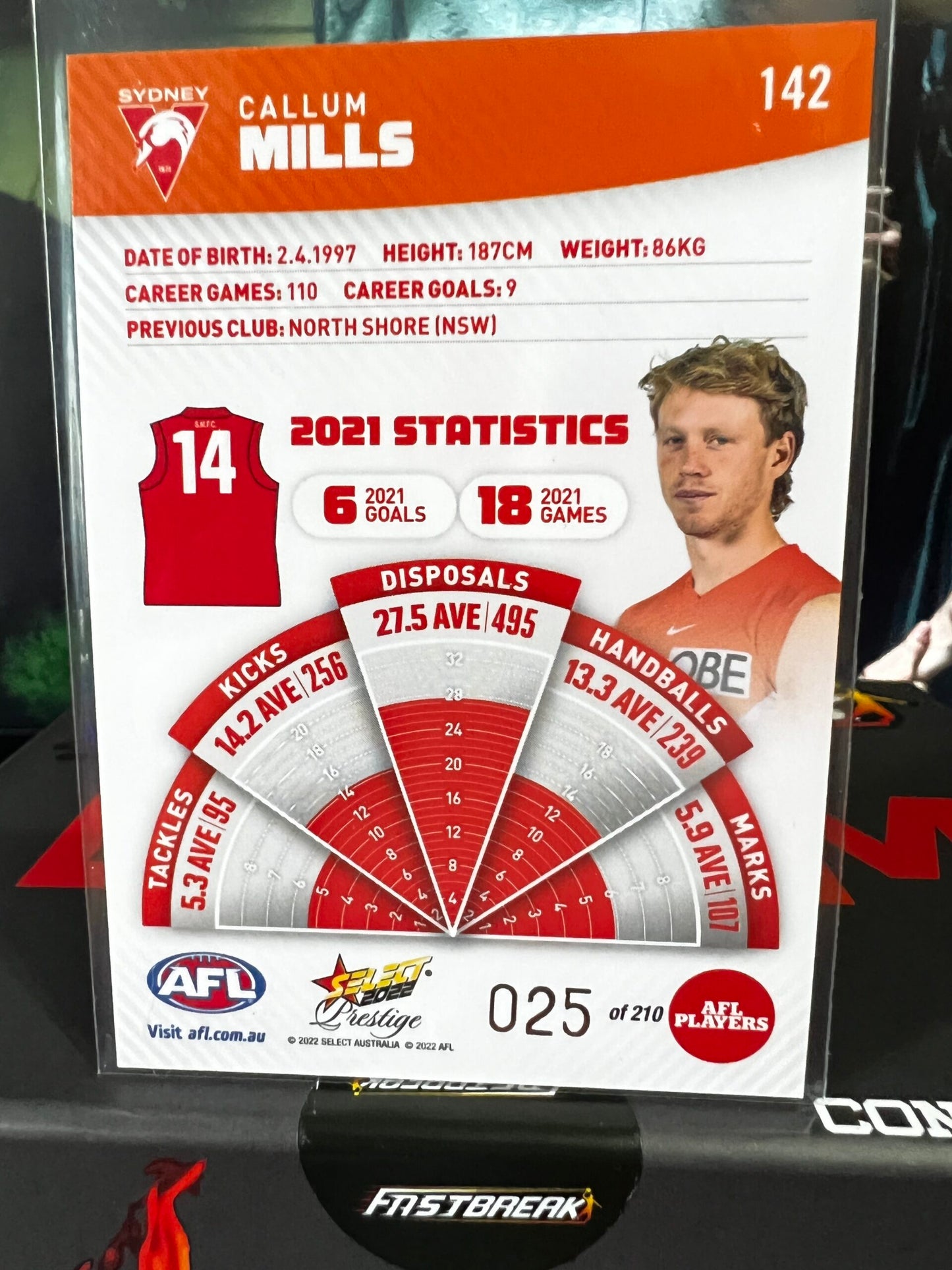 Callum Mills - Sydney - 2022 - Footy Stars Prestige - Orange Parallel - 25/210