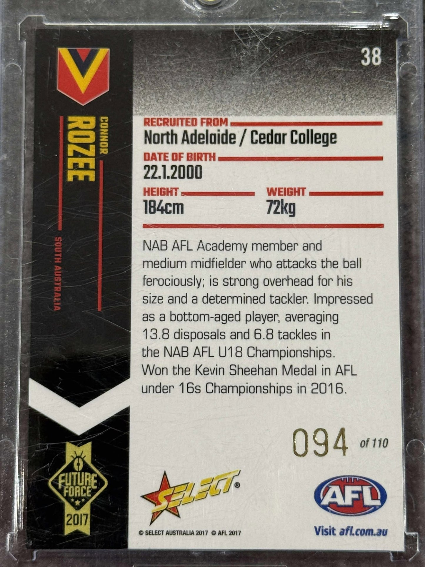 Connor Rozee Pt Adelaide 2017 Future Force Blue Paralell 94/110