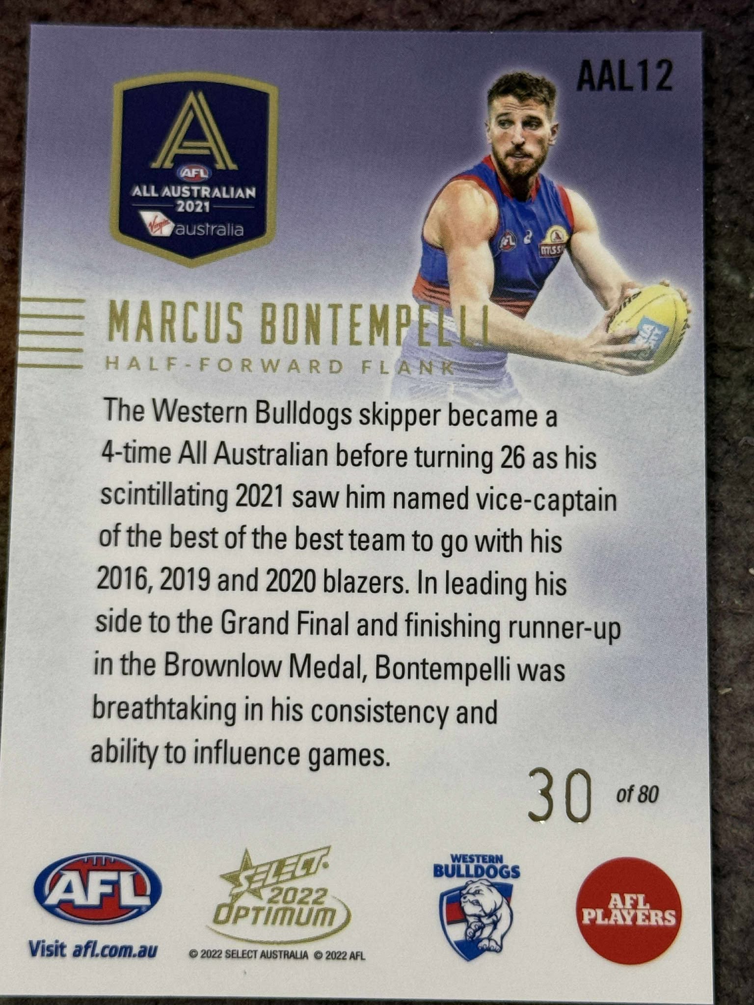 Marcus Bontempelli Western Bulldogs 2022 Optimum All Australian 30/80