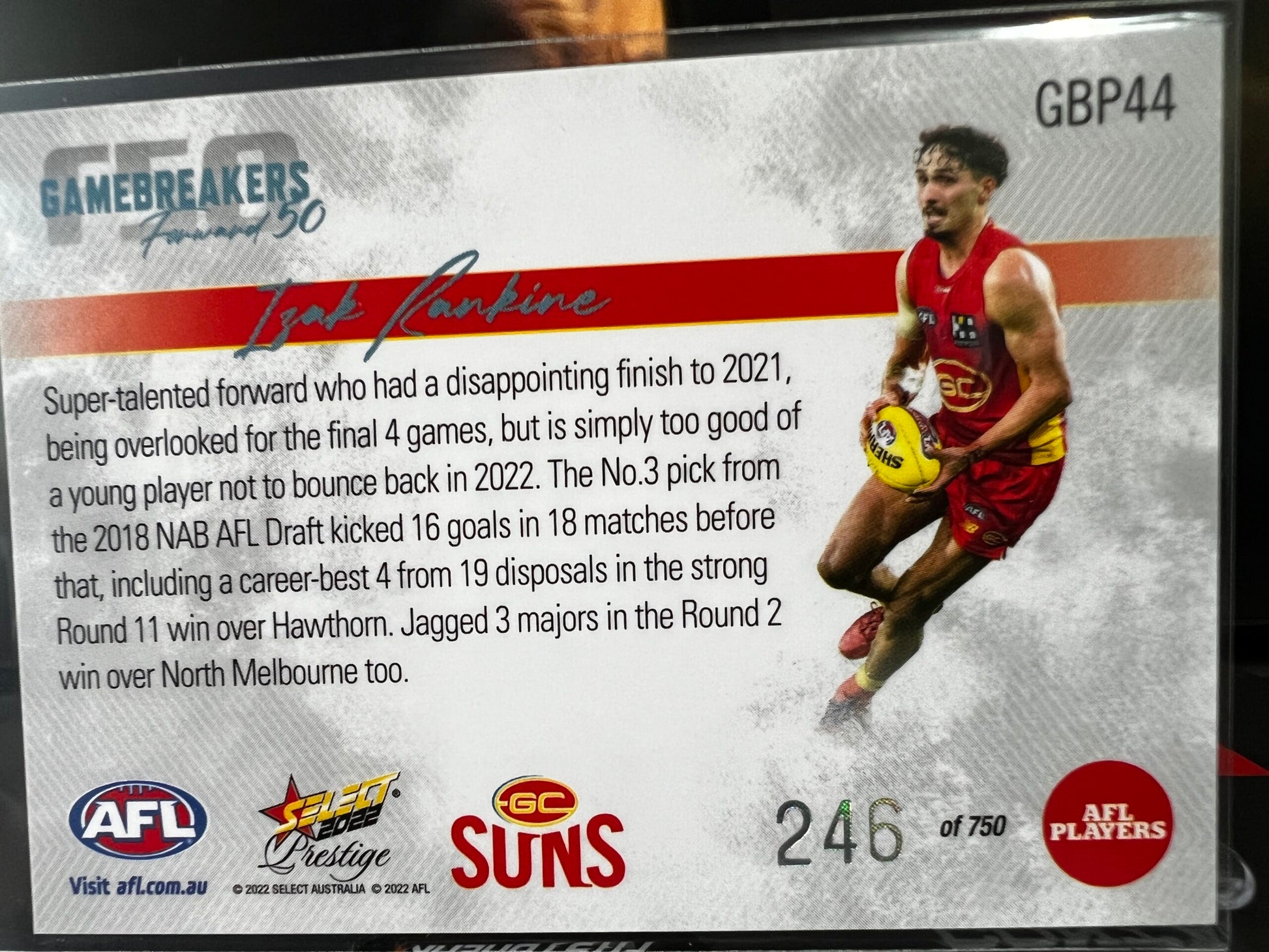 Isak Rankine - Gold Coast - 2022 - Footy Stars Prestige - Gamebreakers - 246/750