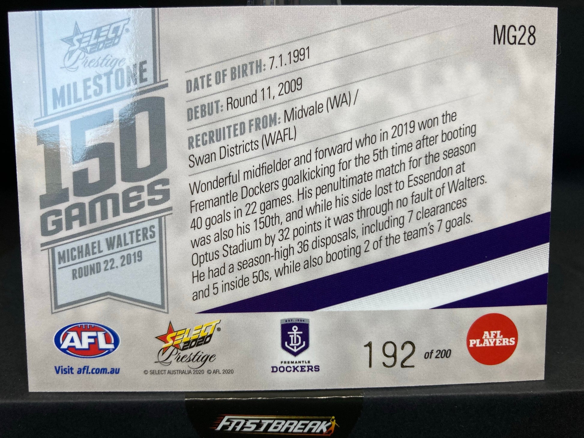 Michael Walters - Fremantle - 2020 - FS Prestige - Milestone Games - 192/200