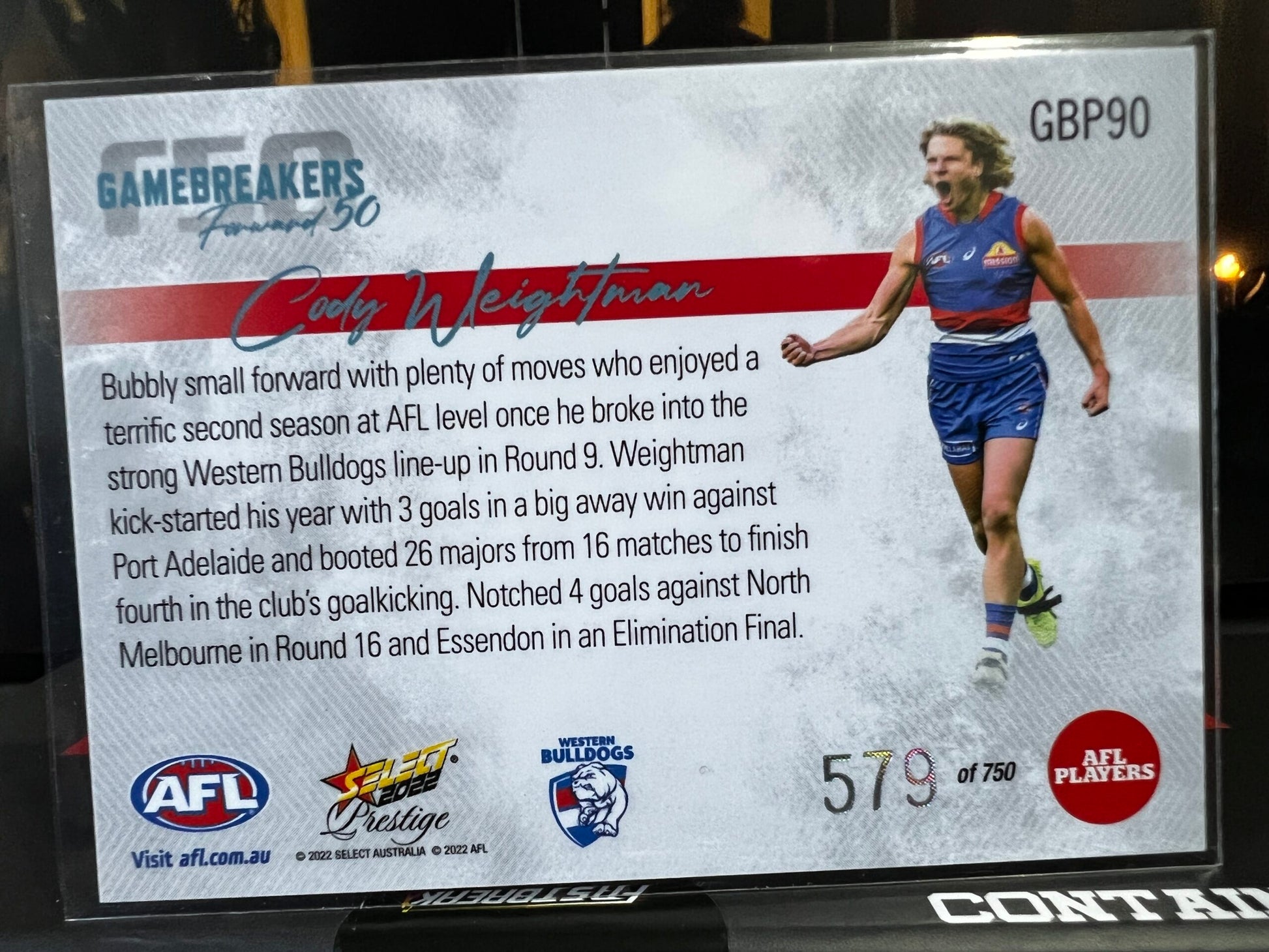 Cody Weightman Western Bulldogs 2022 Footy Stars Prestige Gamebreakers 579/750