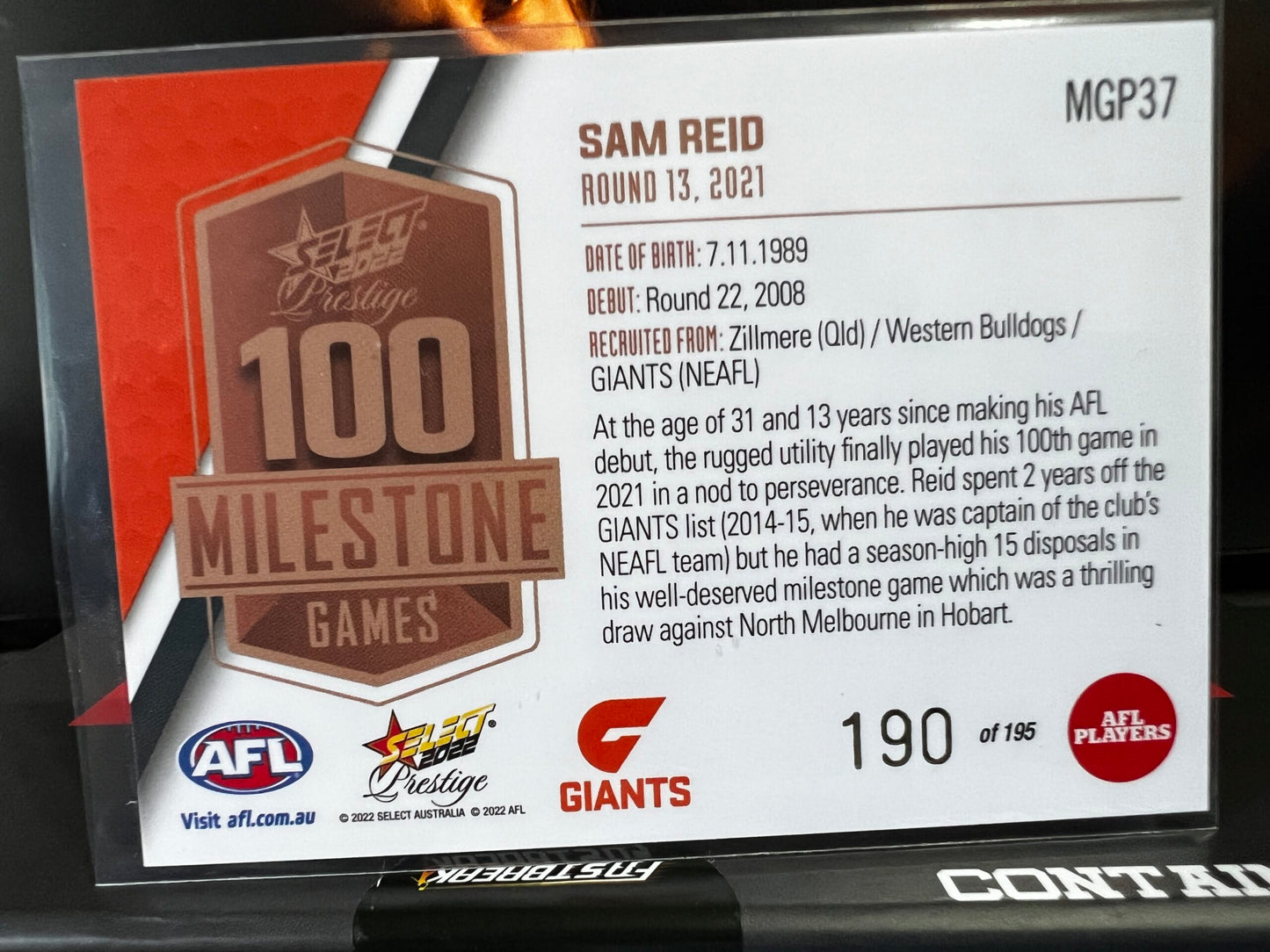 Sam Reid - GWS - 2022 - Footy Stars Prestige - Milestone Games - 190/195