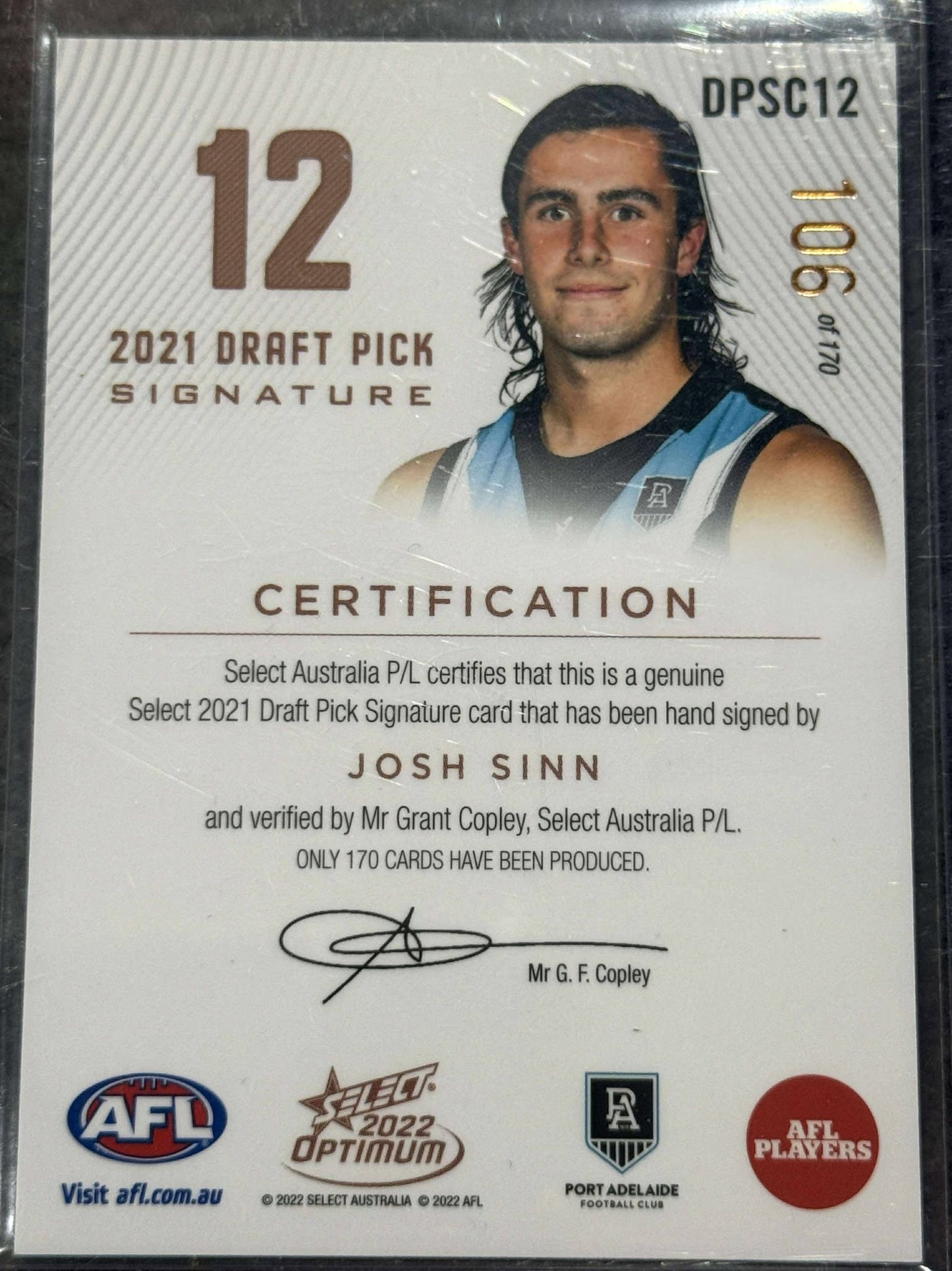 Josh Sinn Port Adelaide 2022 Optimum DPS 106/170
