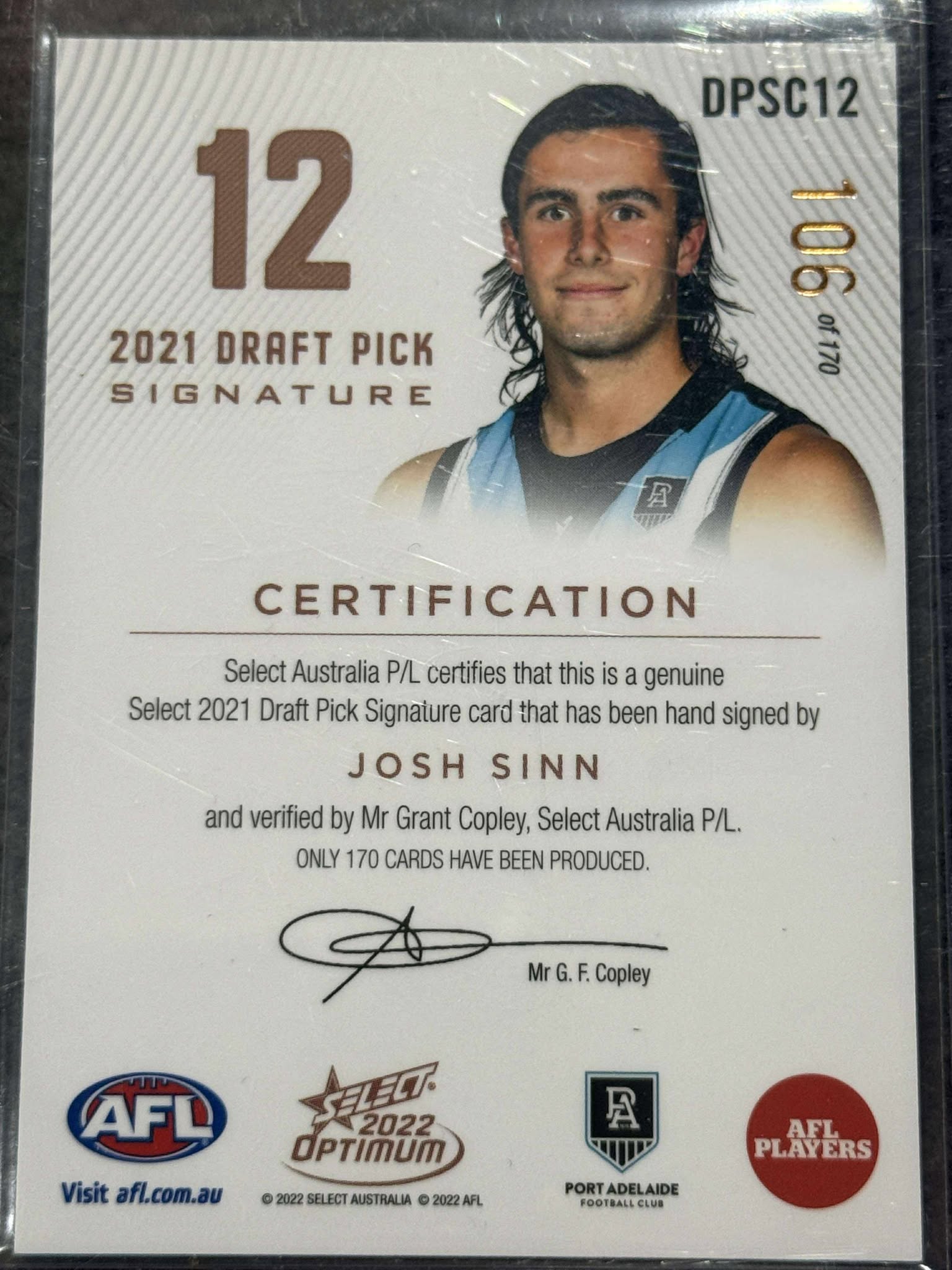 Josh Sinn Port Adelaide 2022 Optimum DPS 106/170