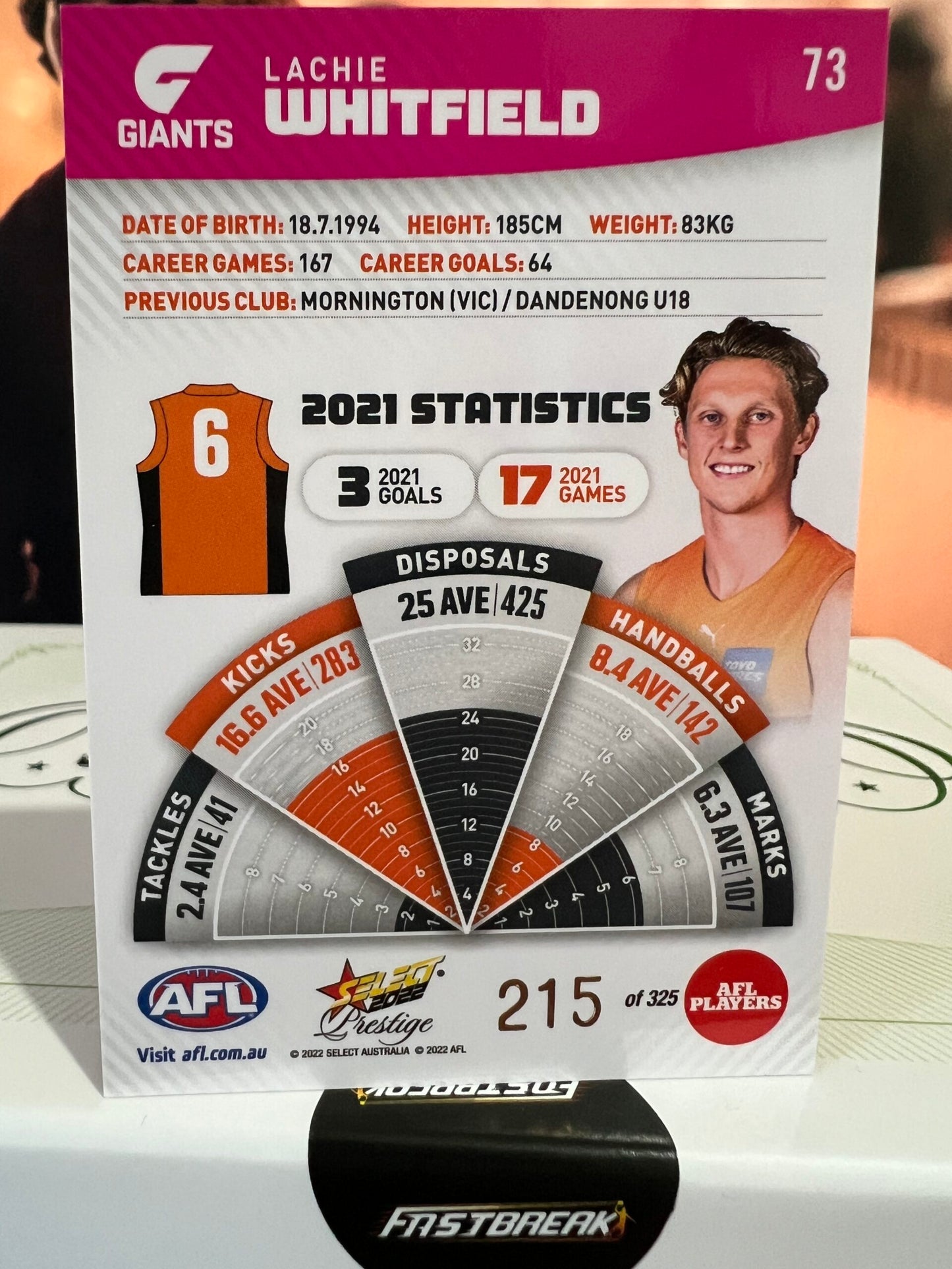 Lachie Whitfield - GWS - 2022 - Prestige - Pink Paralell - 215/325
