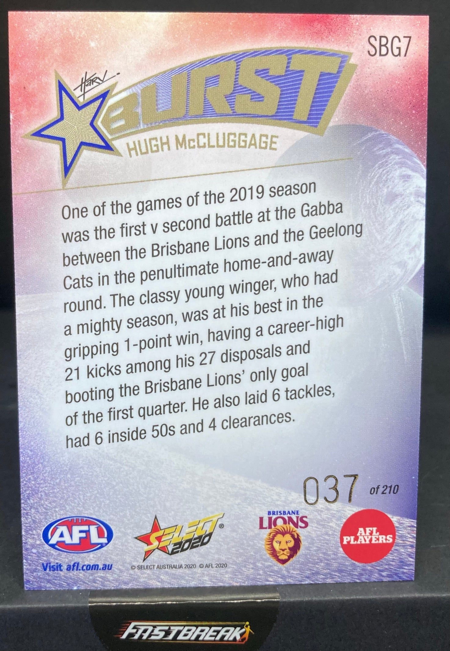 Hugh McCluggage - Brisbane - 2020 - Footy Stars - Starburst Galactic - 37/210