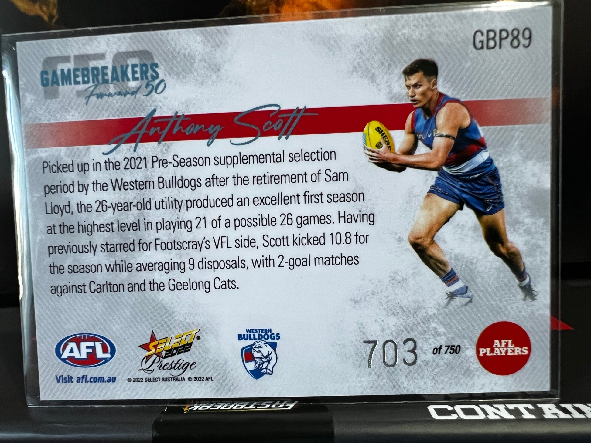 Anthony Scott Western Bulldogs 2022 Footy Stars Prestige Gamebreakers 703/750