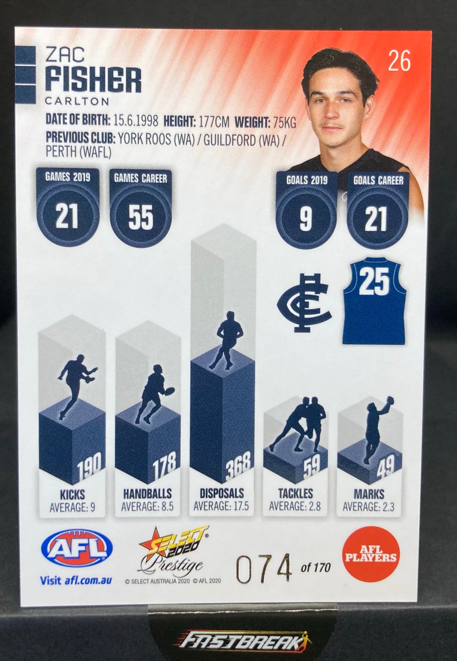 Zac Fisher - Carlton - 2020 - FS Prestige - Red Paralell - 74/170