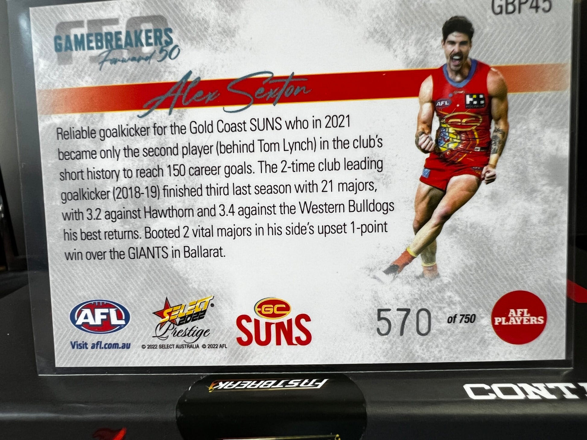Alex Sexton - Gold Coast - 2022 - Footy Stars Prestige - Gamebreakers - 570/750