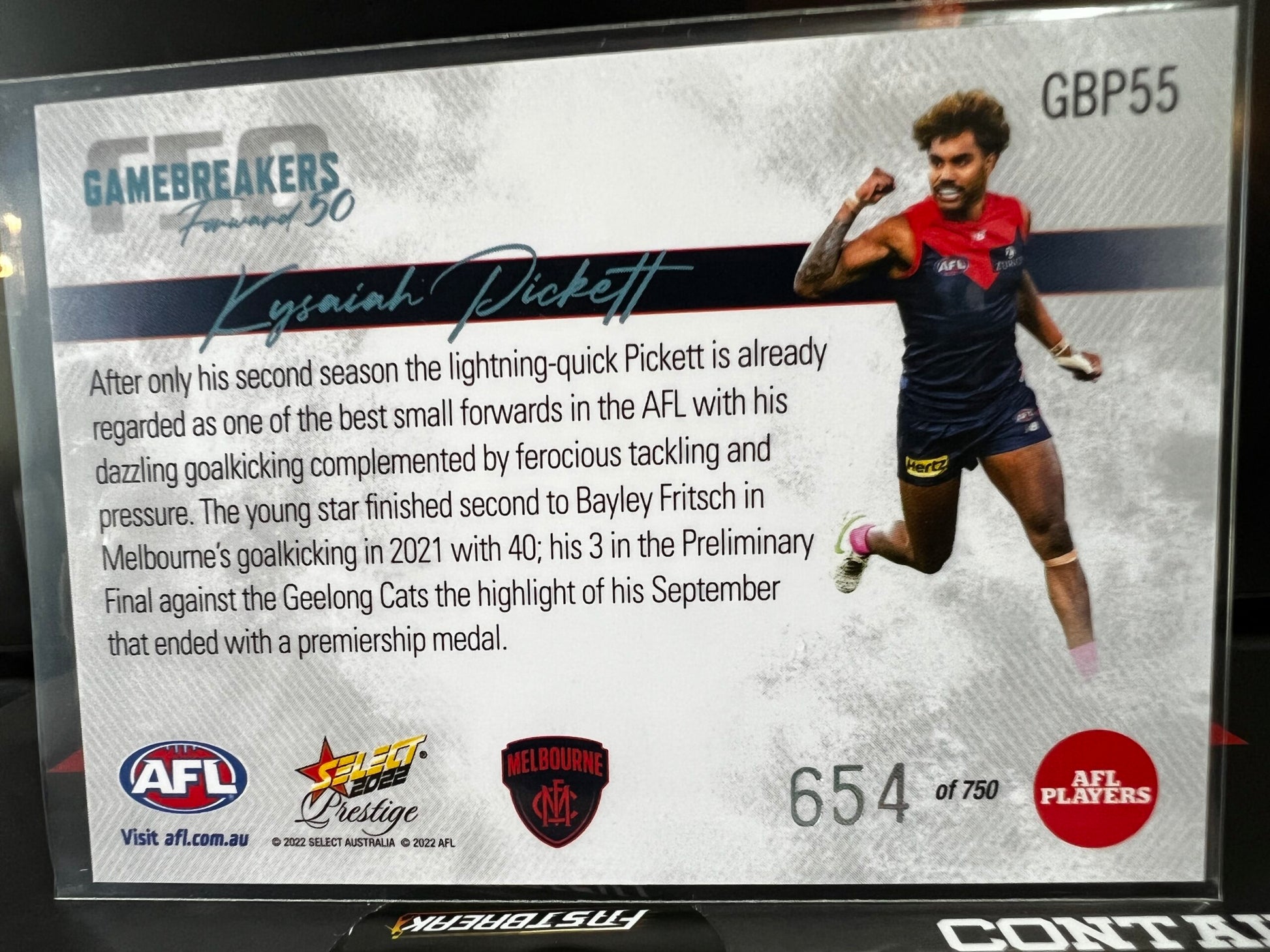 Kysaiah Pickett Melbourne 2022 Footy Stars Prestige Gamebreakers 654/750