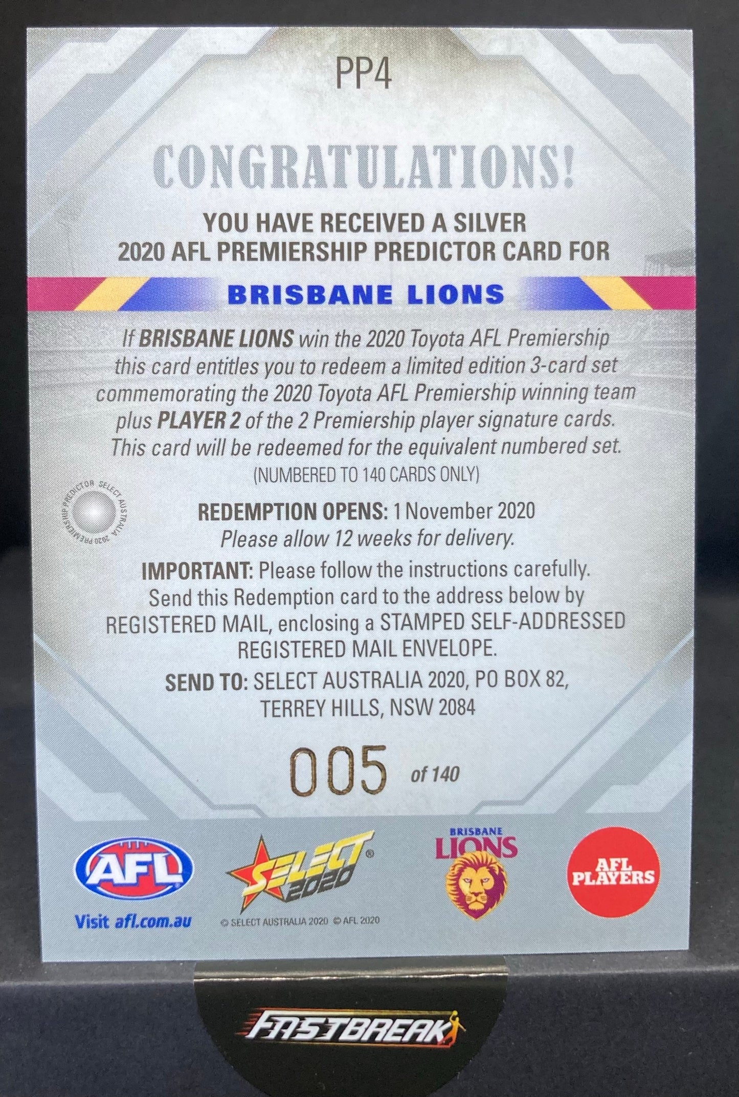 Brisbane - Brisbane - 2020 - Footy Stars - Premiership Predictor - 05/140