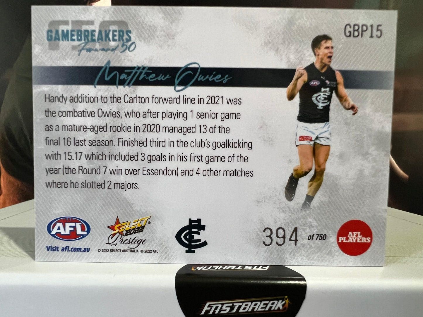 Matthew Owies - Carlton - 2022 - Prestige - Gamebreakers - 394/750