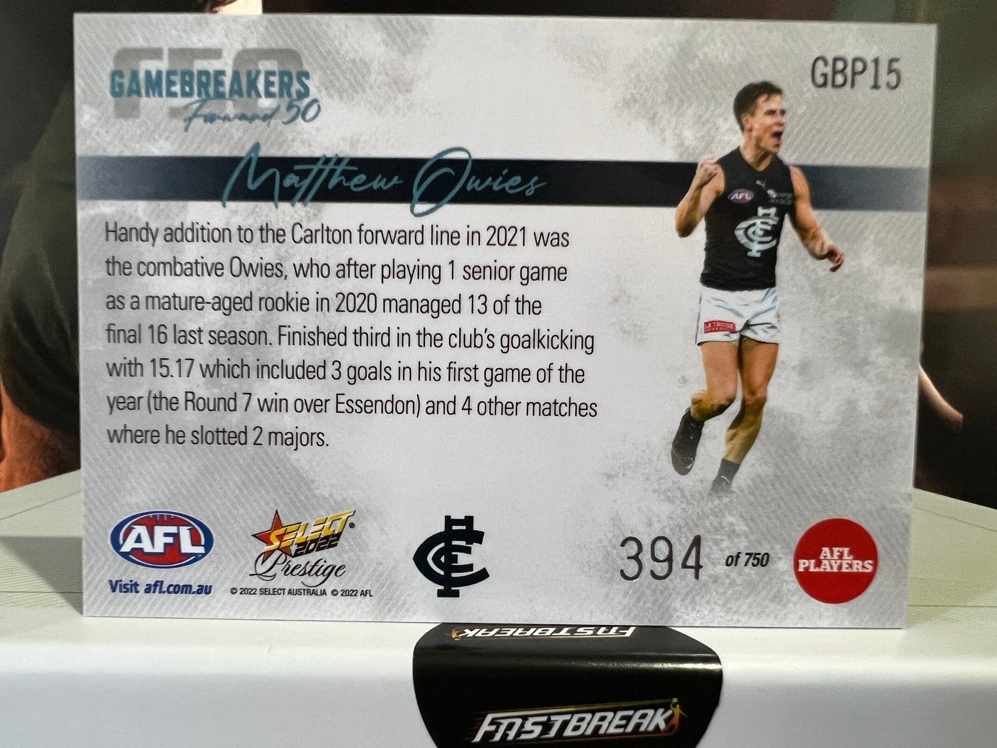 Matthew Owies - Carlton - 2022 - Prestige - Gamebreakers - 394/750