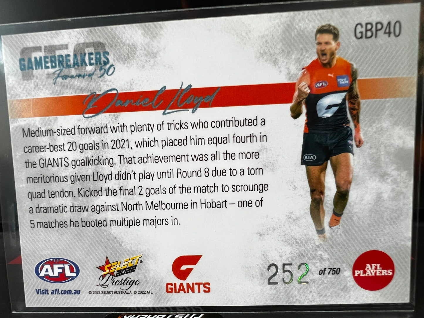 Daniel Lloyd - GWS - 2022 - Footy Stars Prestige - Gamebreakers - 252/750