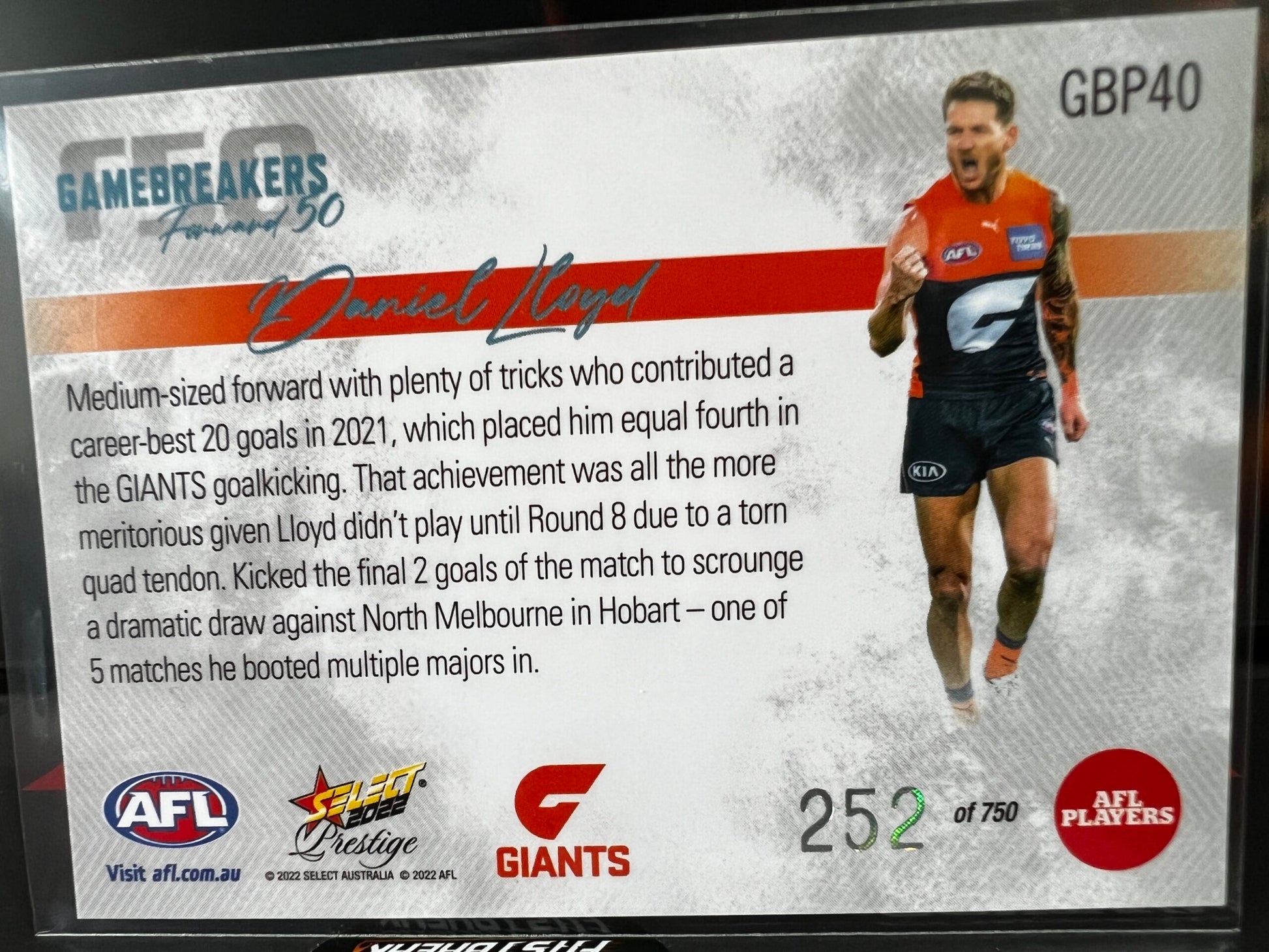 Daniel Lloyd - GWS - 2022 - Footy Stars Prestige - Gamebreakers - 252/750